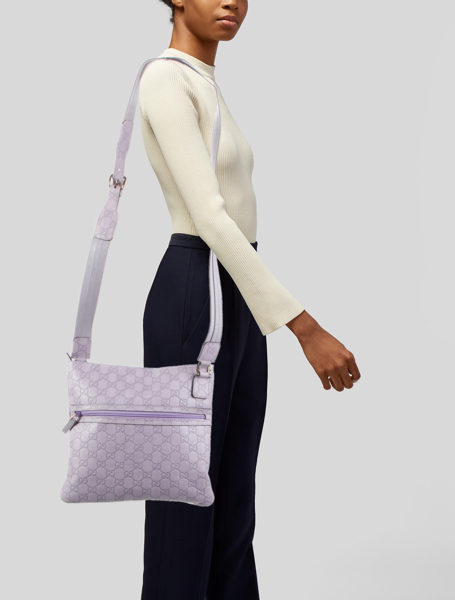 Gucci GG Signature Flat Messenger Bag Purple Crossbody Bags, Handbags
