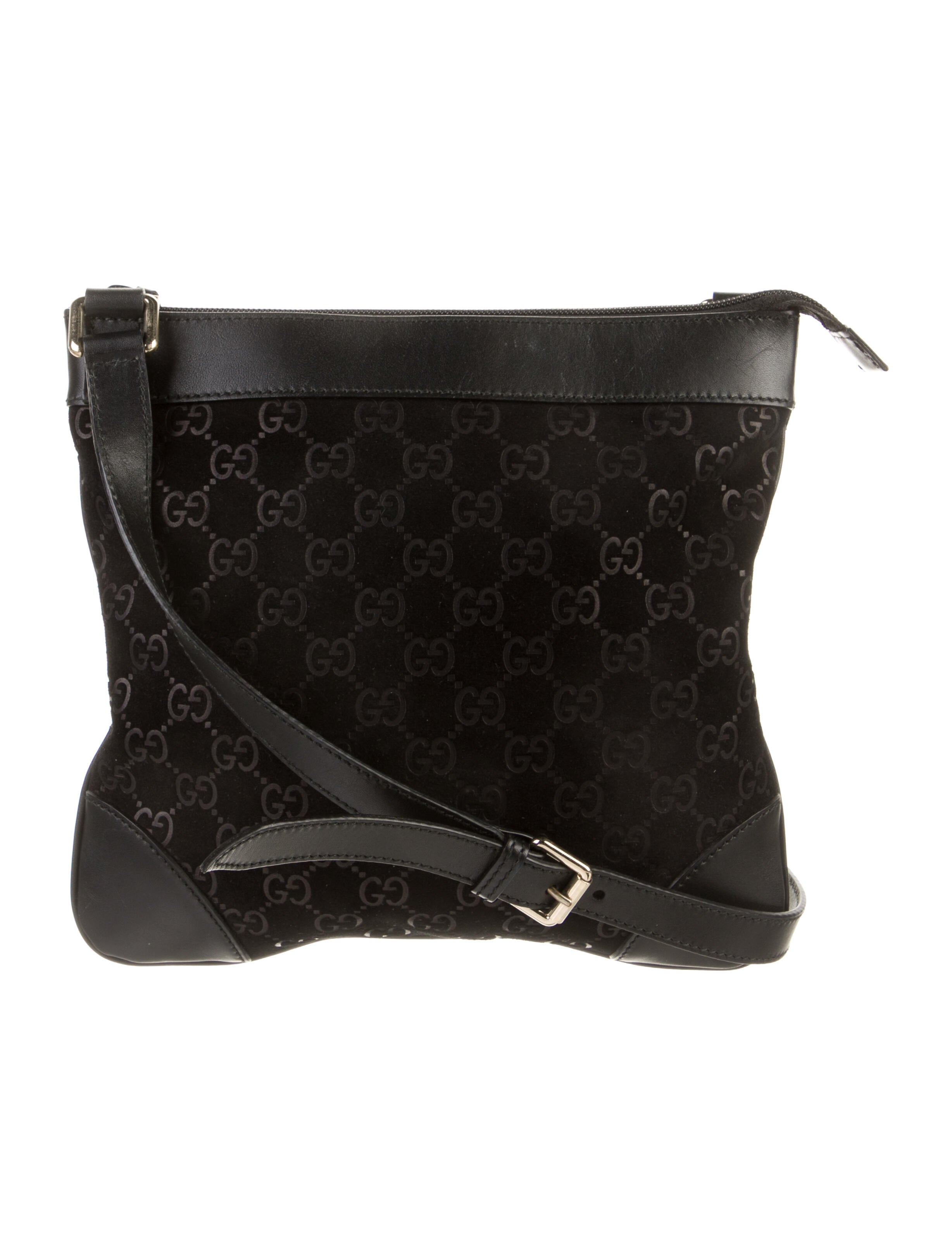 Gucci GG Suede Messenger Bag Black Shoulder Bags, Handbags