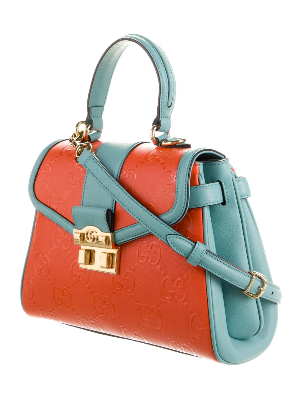 Gucci GG Embossed Small Top Handle Bag Orange Handle Bags, Handbags