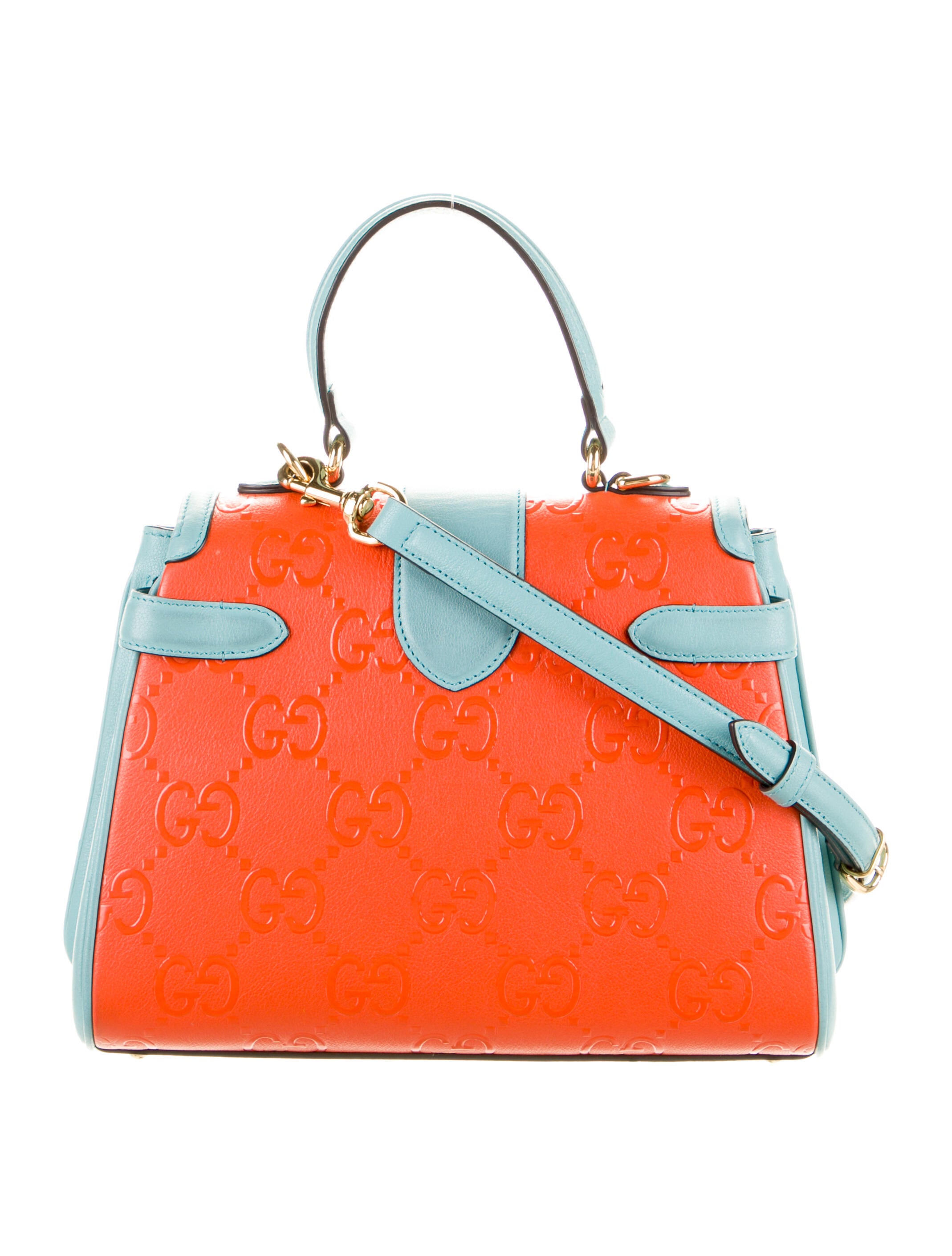 Gucci GG Embossed Small Top Handle Bag Orange Handle Bags, Handbags