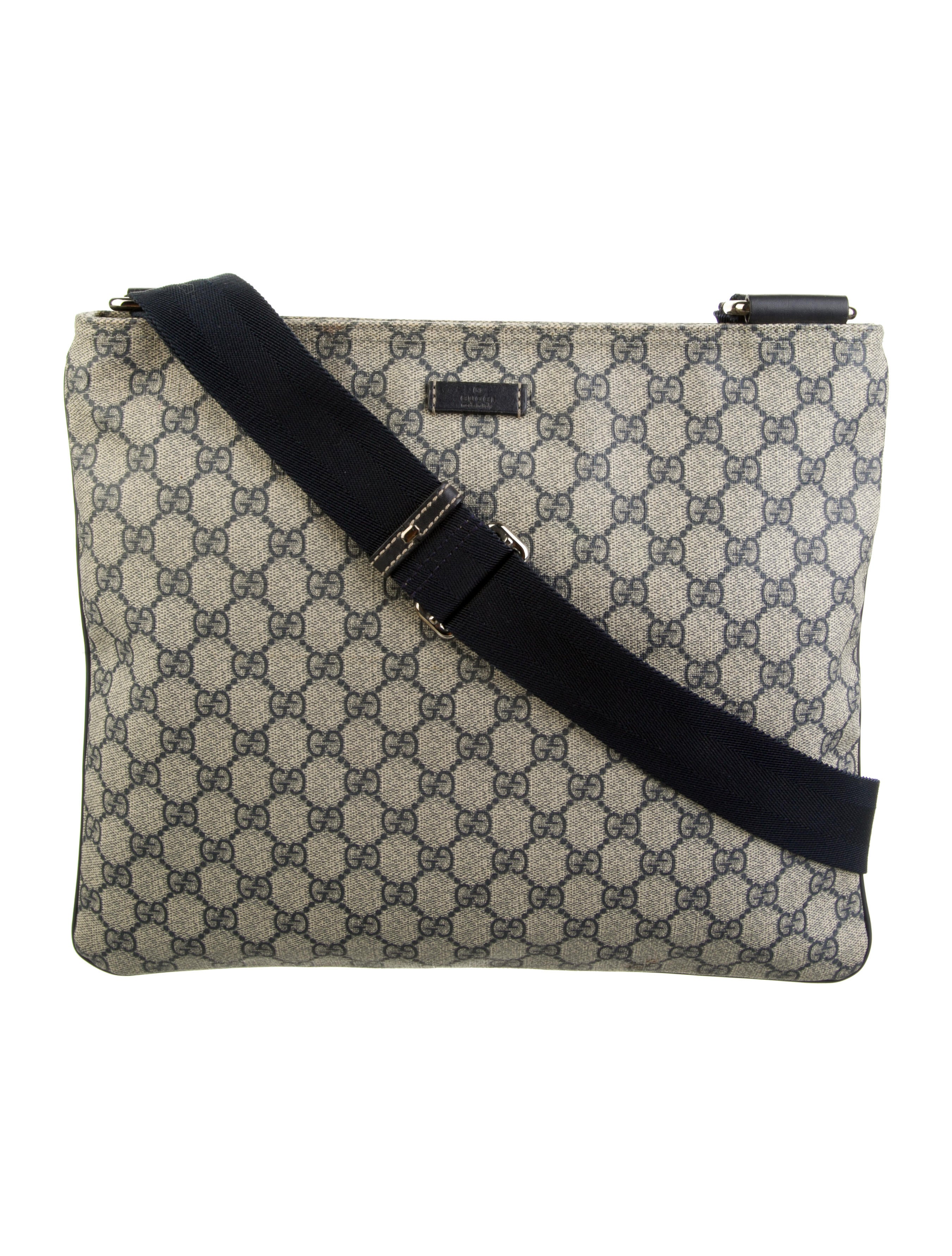 Gucci GG Supreme Flat Messenger Bag Blue Crossbody Bags, Handbags