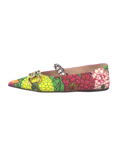 Gucci Leather Floral Print Mary Jane Flats