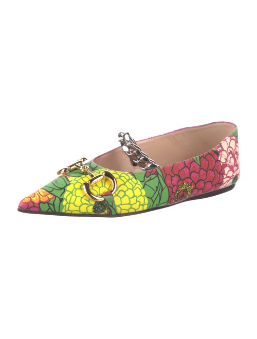 Gucci Leather Floral Print Mary Jane Flats