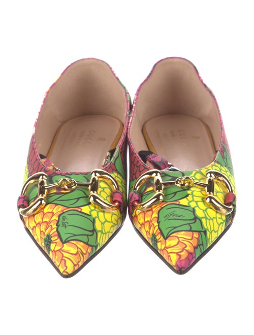 Gucci Leather Floral Print Mary Jane Flats