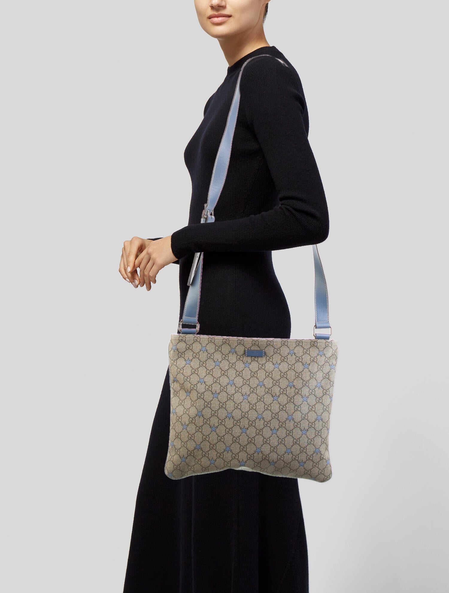 Gucci GG Supreme Stars Flat Messenger Bag Blue Crossbody Bags