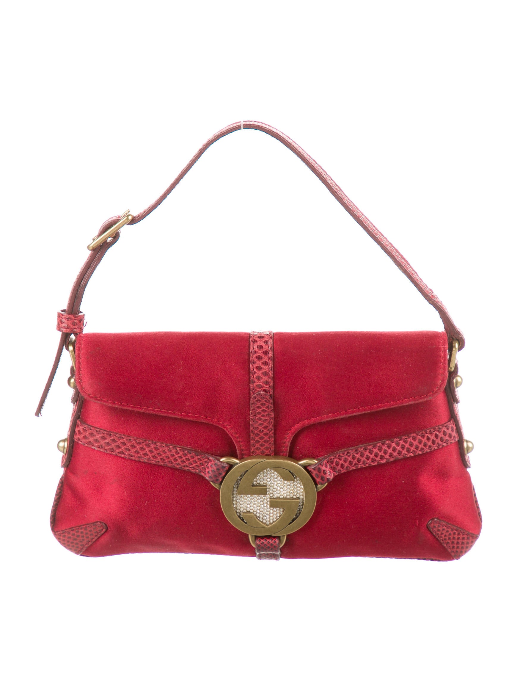 Gucci Karung Trimmed Satin Handle Bag Red Handle Bags, Handbags