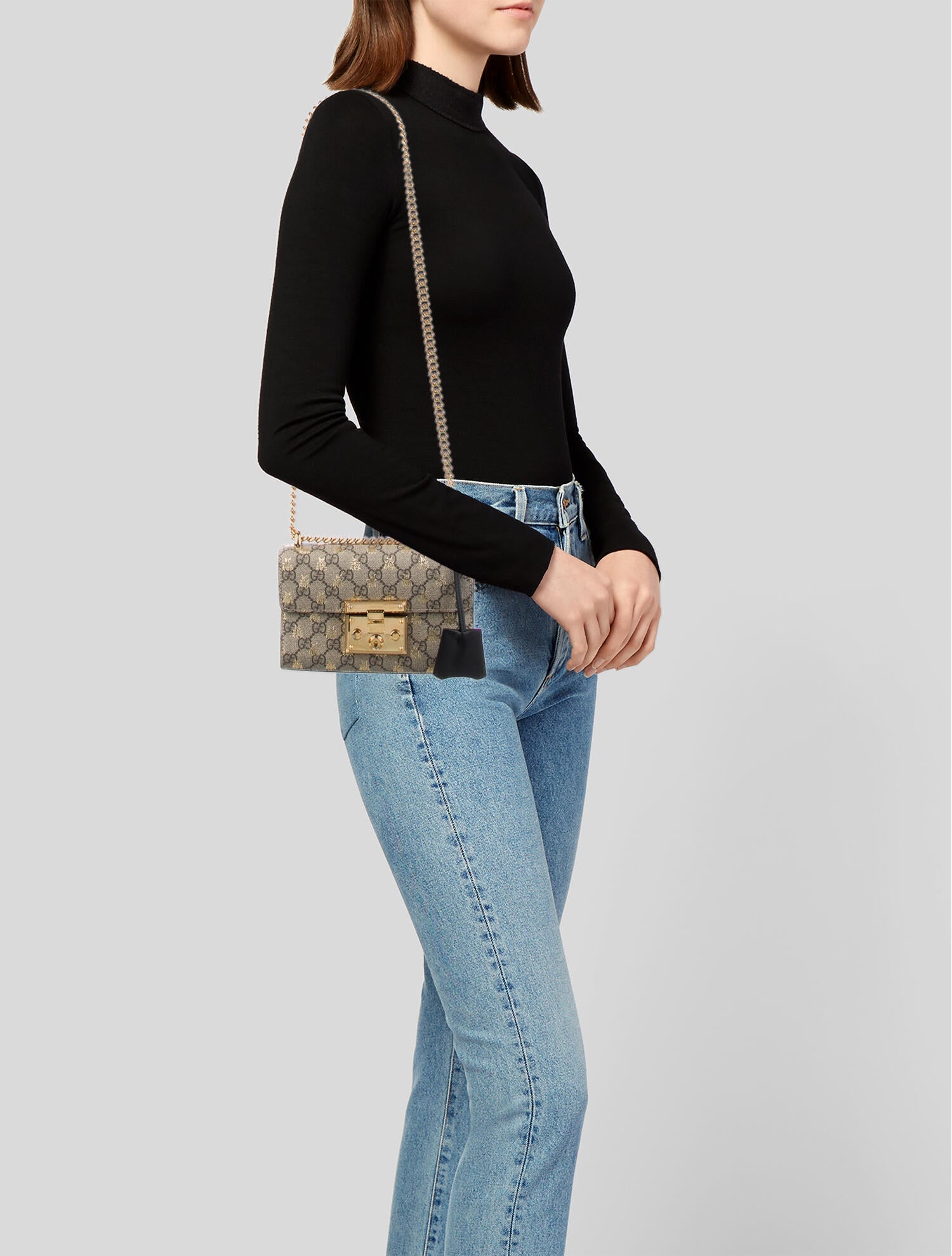 Gucci GG Supreme Bees Padlock Crossbody Bag Brown Crossbody Bags