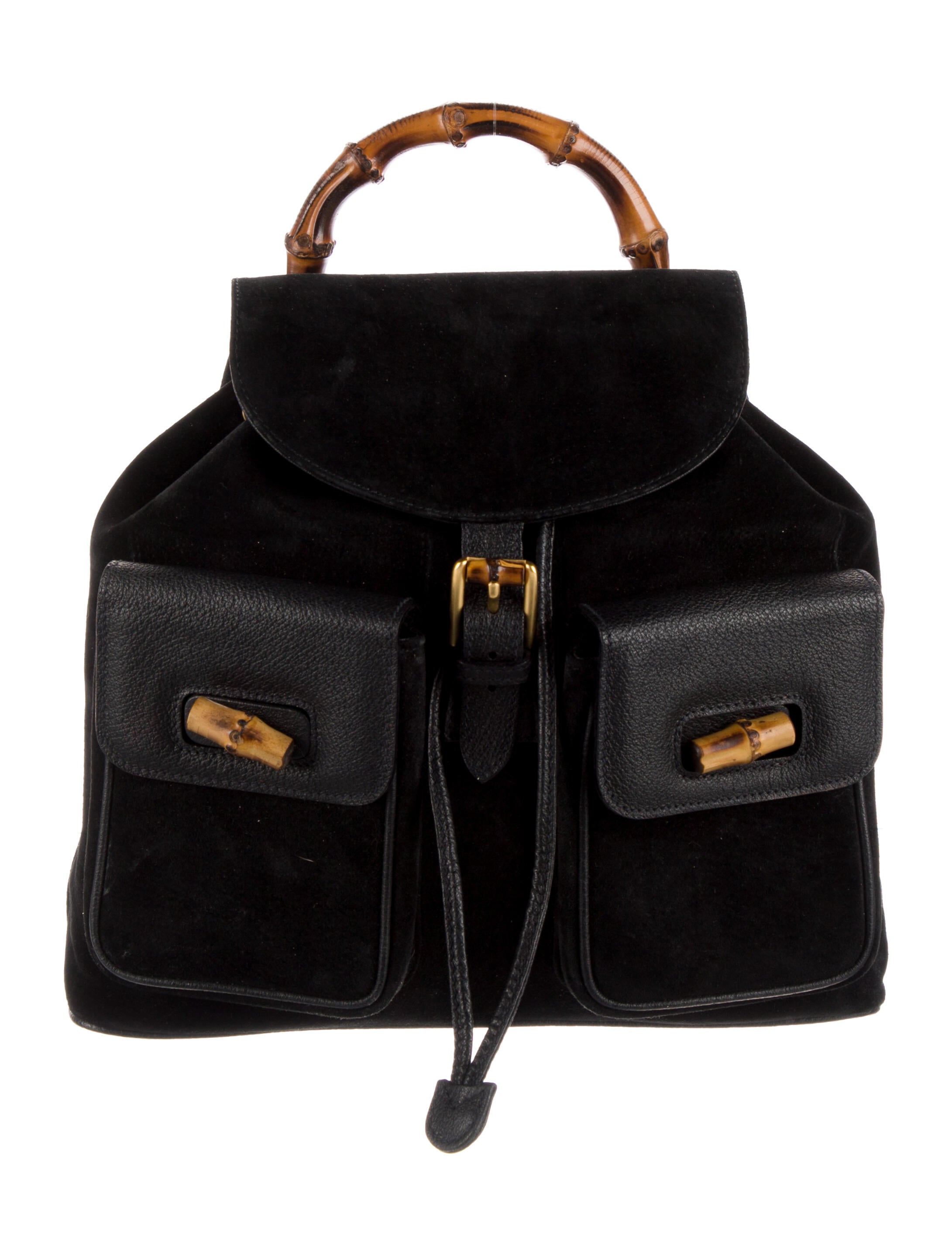 Gucci Vintage Bamboo Bar Backpack Black Backpacks, Handbags