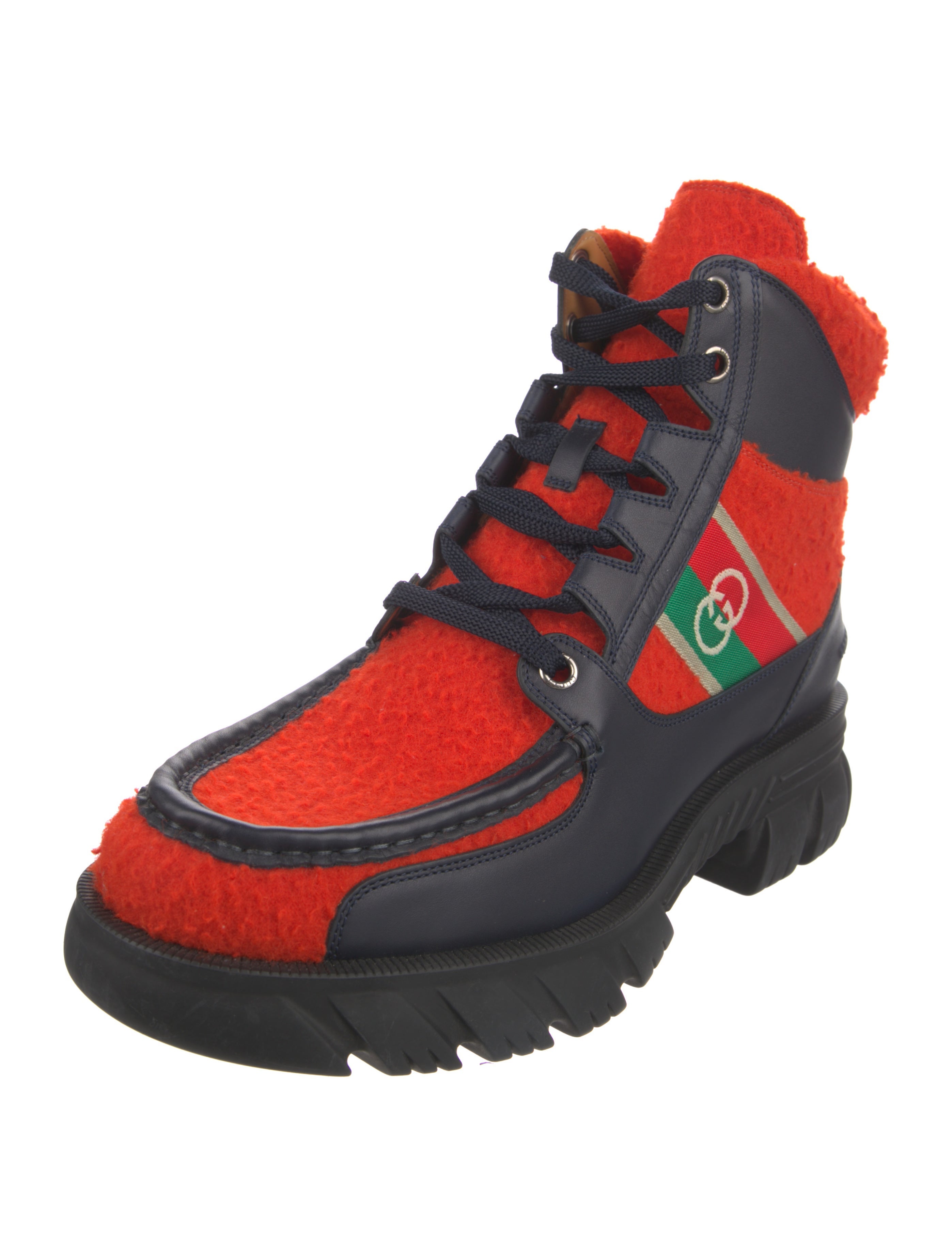Gucci Wool Colorblock Pattern Hiking Boots Orange Boots, Shoes