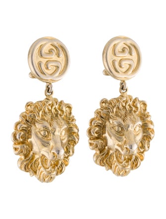 Gucci Lion Head Drop Earrings
