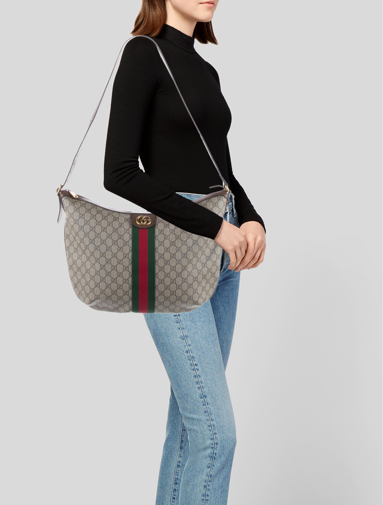 Gucci GG Supreme Large Ophidia Half Moon Hobo