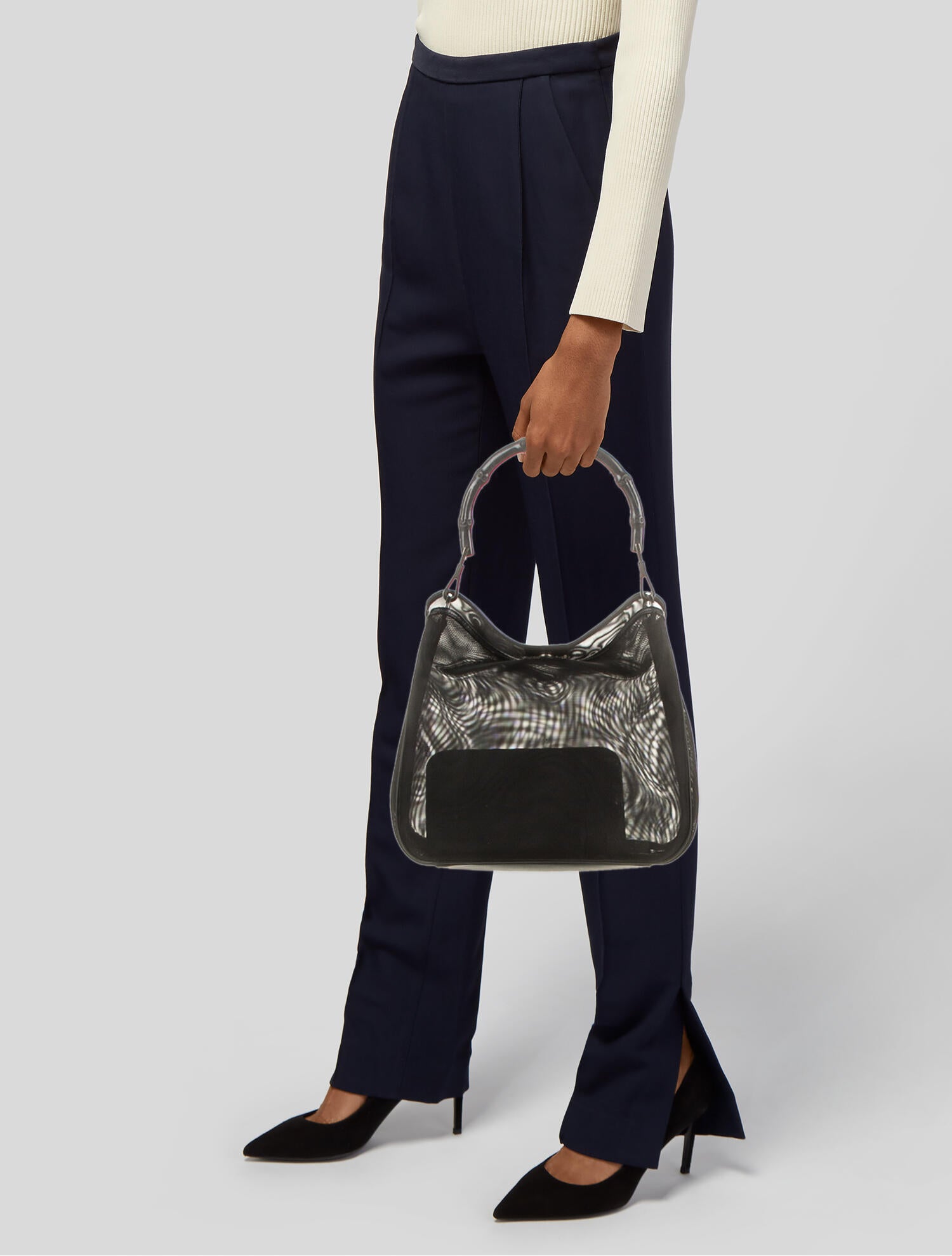 Bamboo handle2way bag／mesh black leather Bamboo handle2way bag／mesh black leather