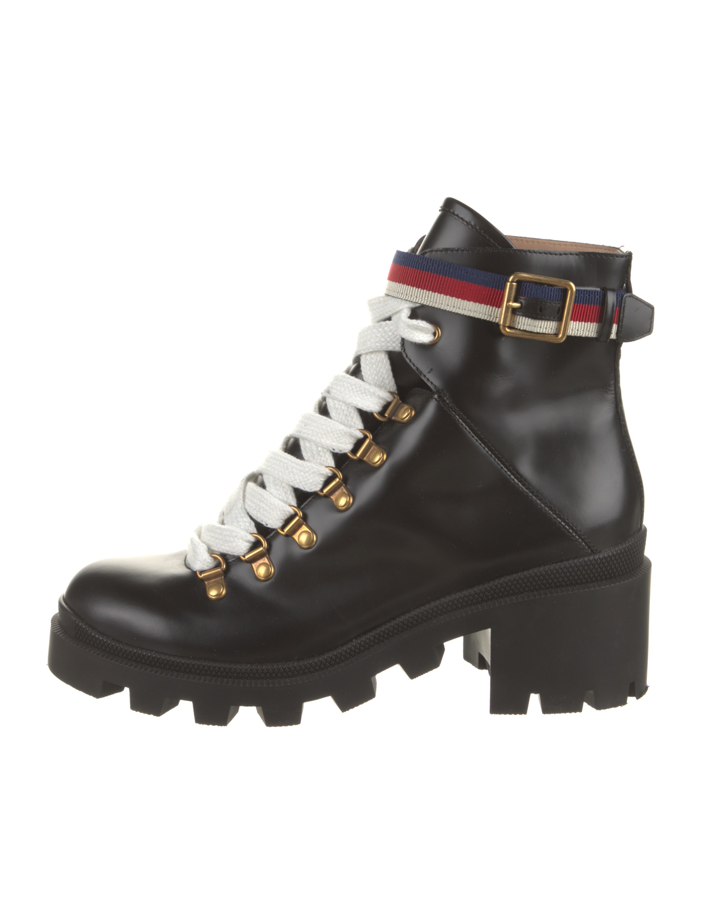 Gucci Sylvie Web Accent Leather Combat Boots