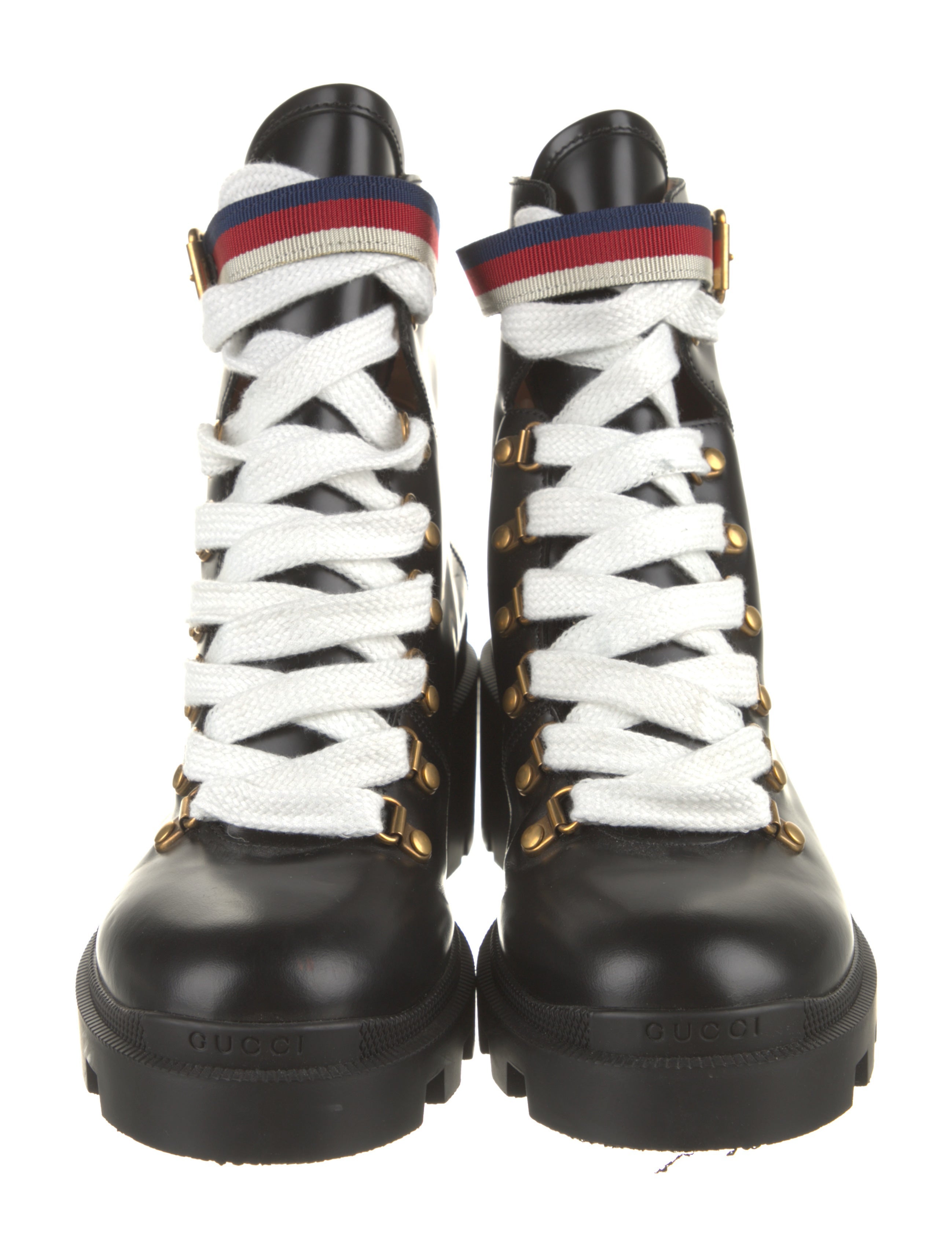 Gucci Sylvie Web Accent Leather Combat Boots