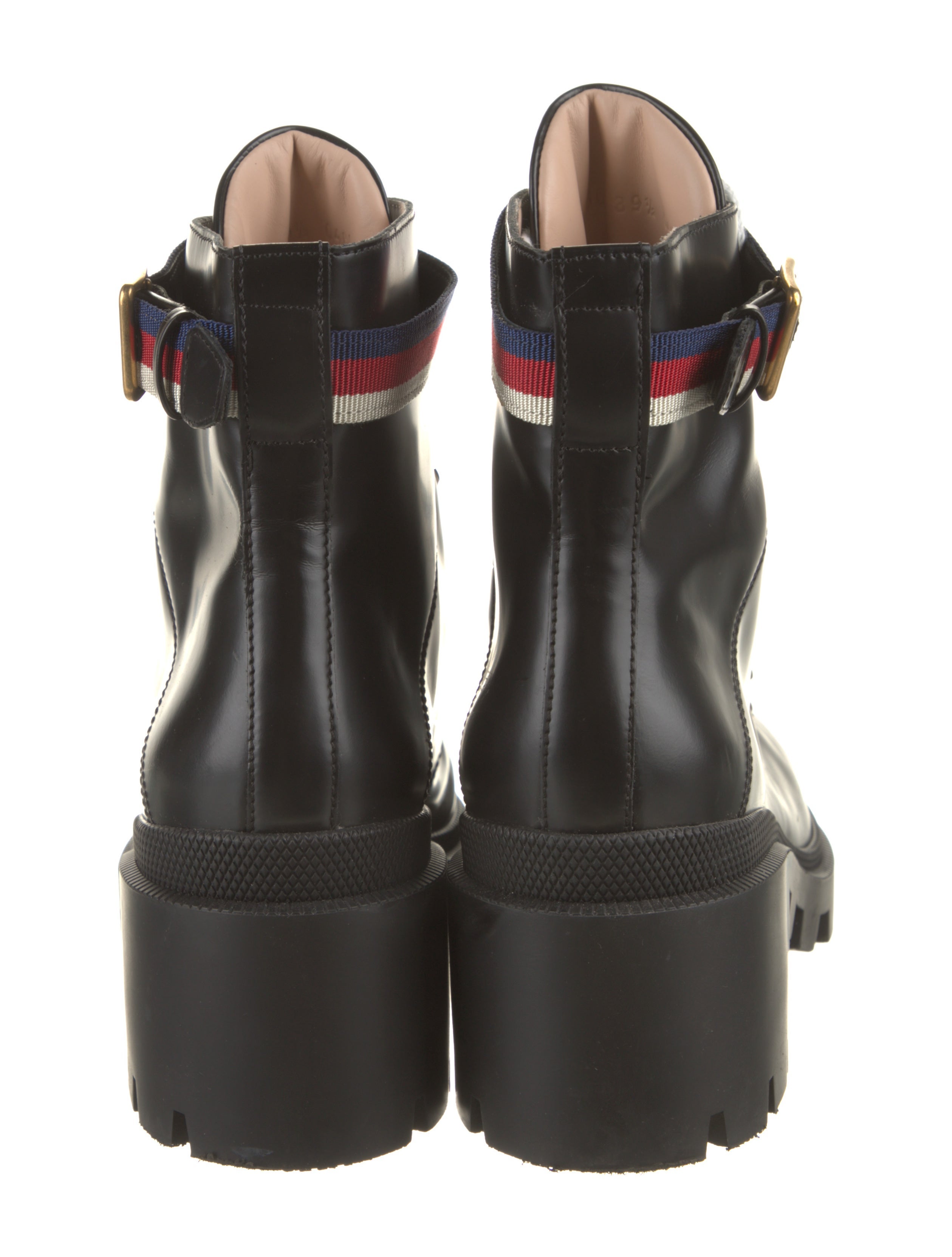 Gucci Sylvie Web Accent Leather Combat Boots