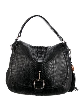 Gucci Python Large Techno Horsebit Flap Shoulder Bag