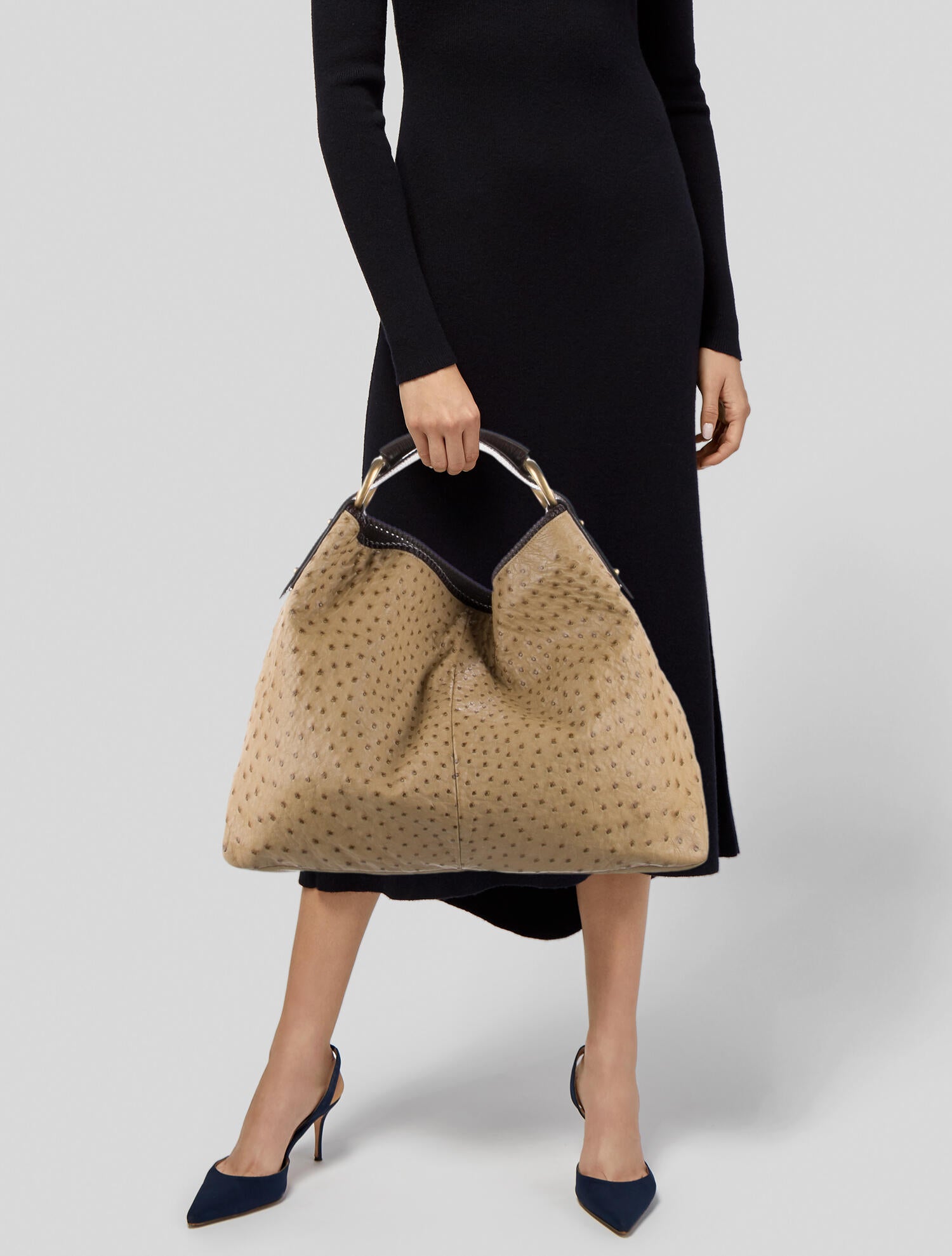 Gucci Extra Large Ostrich Horsebit Hobo Brown Hobos, Handbags