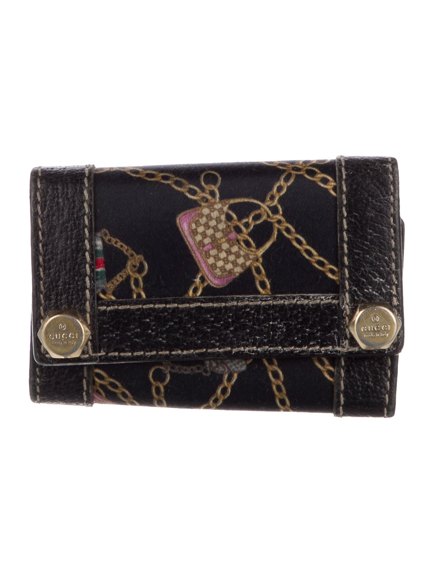 Gucci Printed Satin 4 Key Holder Black Keychains, Accessories