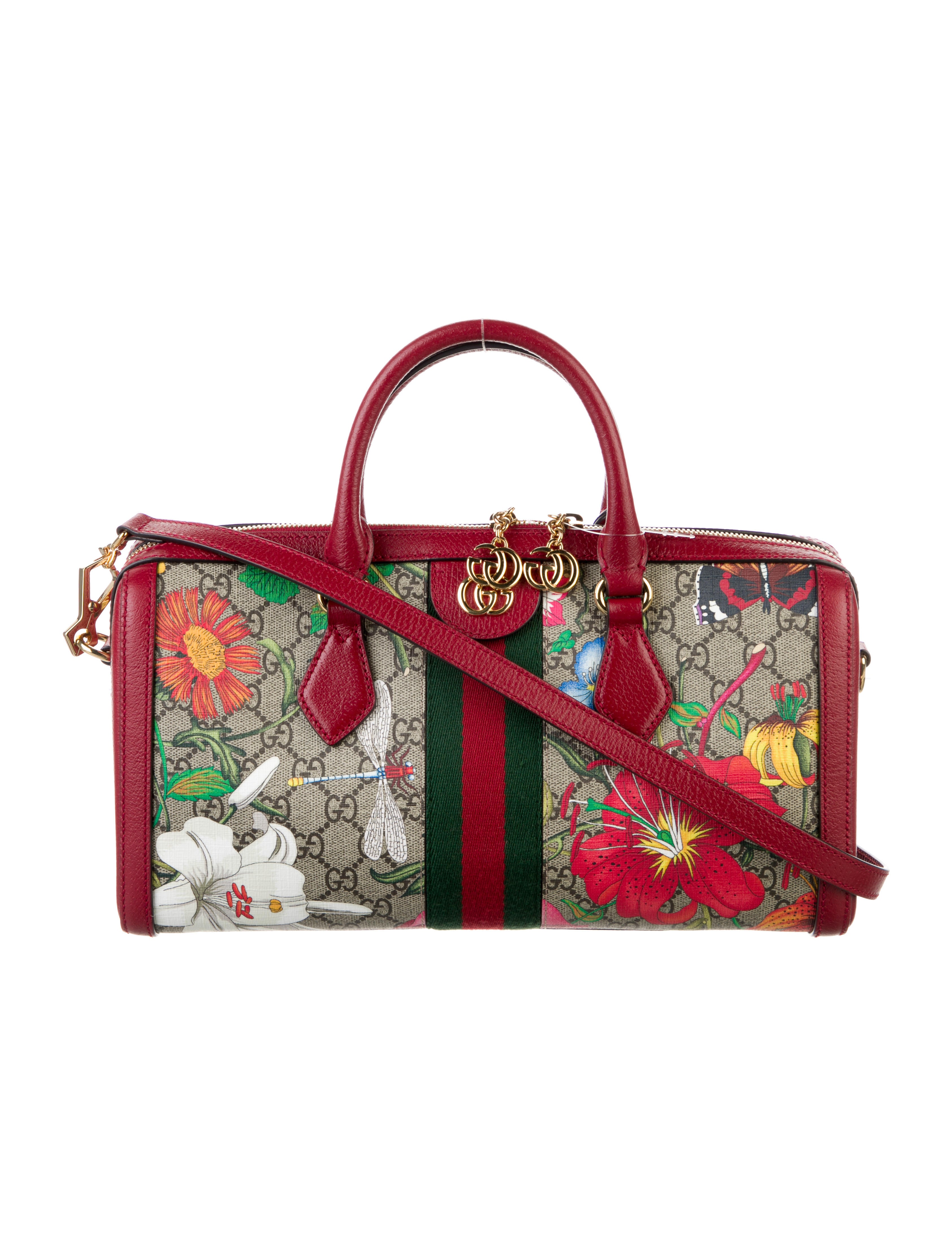Gucci GG Supreme Flora Web Medium Ophidia Boston Bag