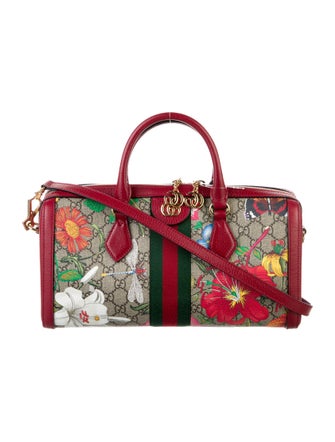 Gucci GG Supreme Flora Web Medium Ophidia Boston Bag