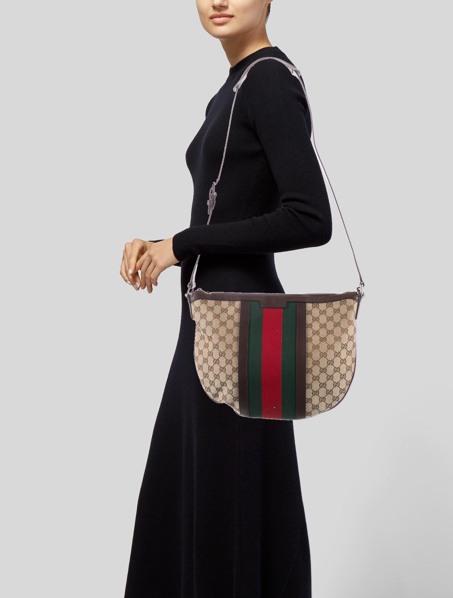 Gucci GG Canvas  Medium Half Moon Hobo Brown Shoulder Bags