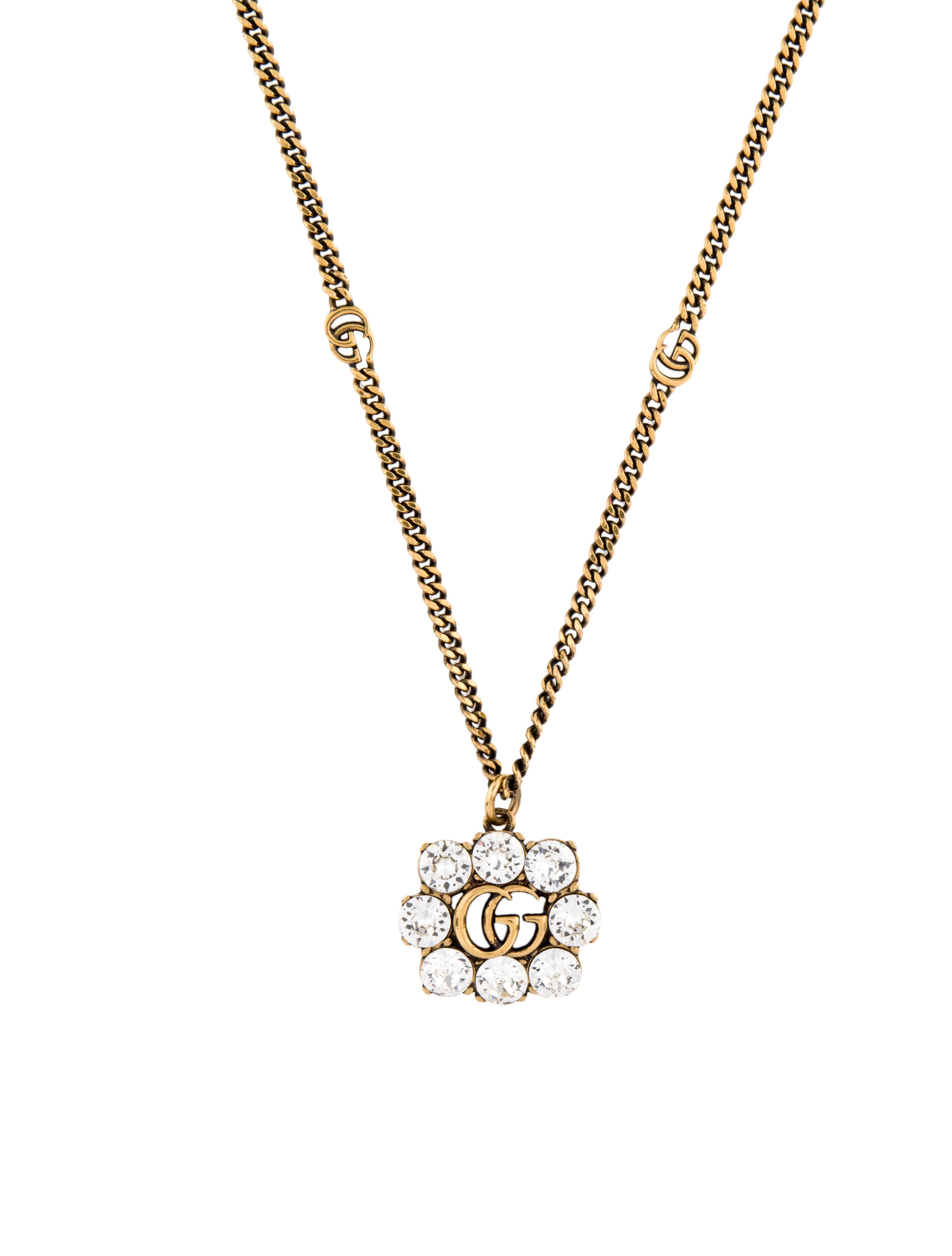 Gucci Crystal Double G Necklace GoldTone Metal Pendant Necklace