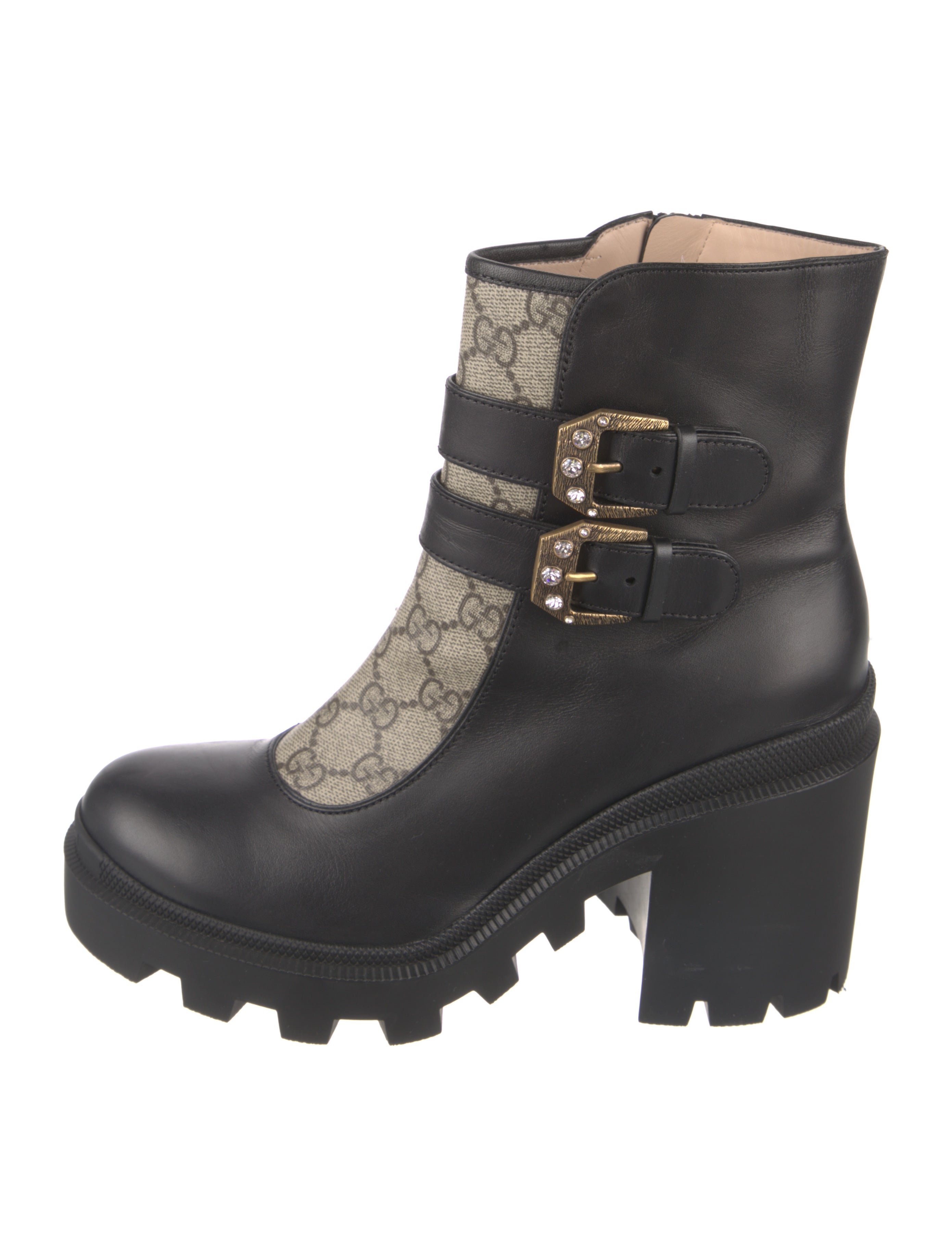 Gucci GG Supreme Crystal Embellishments Combat Boots