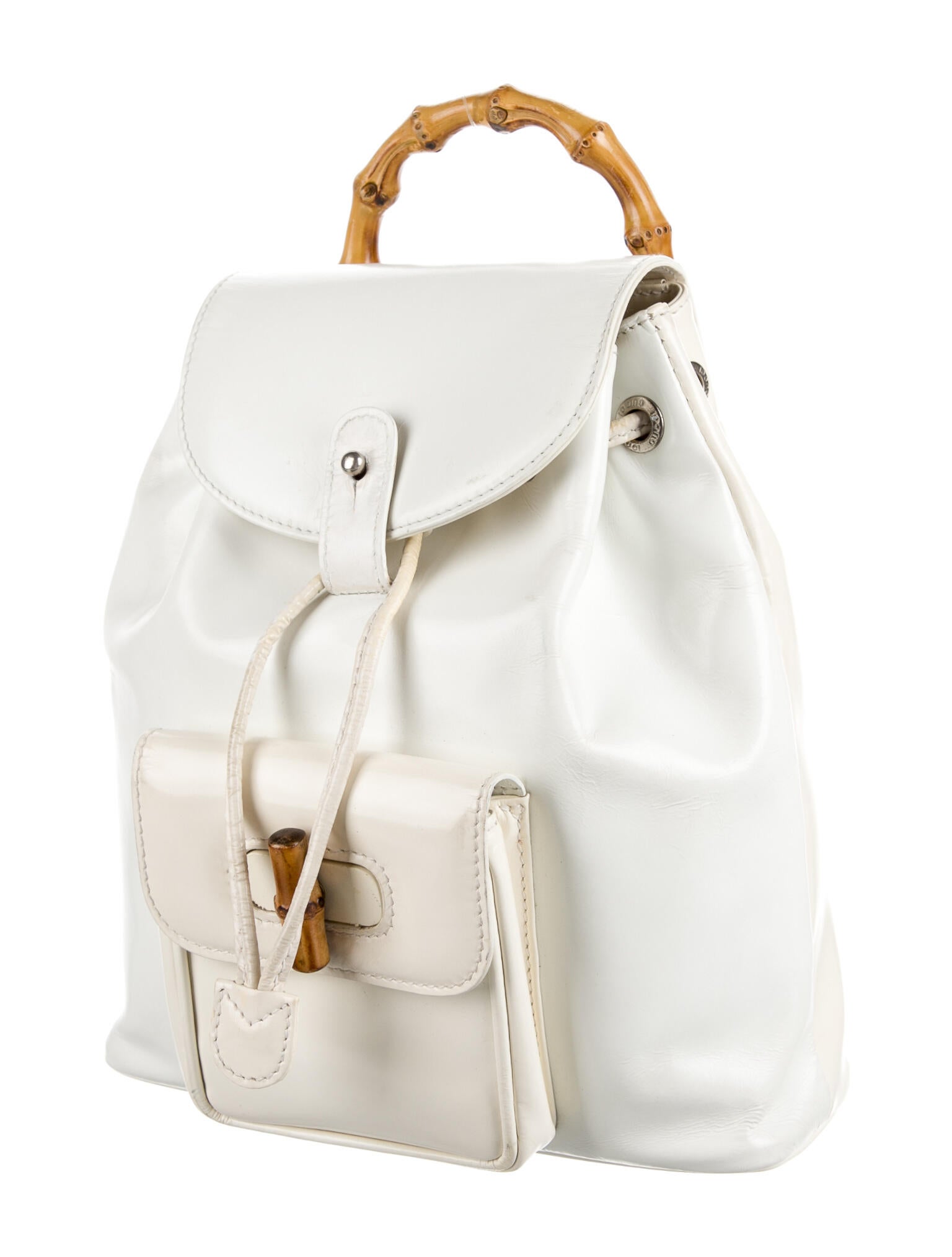 Gucci Vintage Leather Bamboo Backpack White Backpacks, Handbags