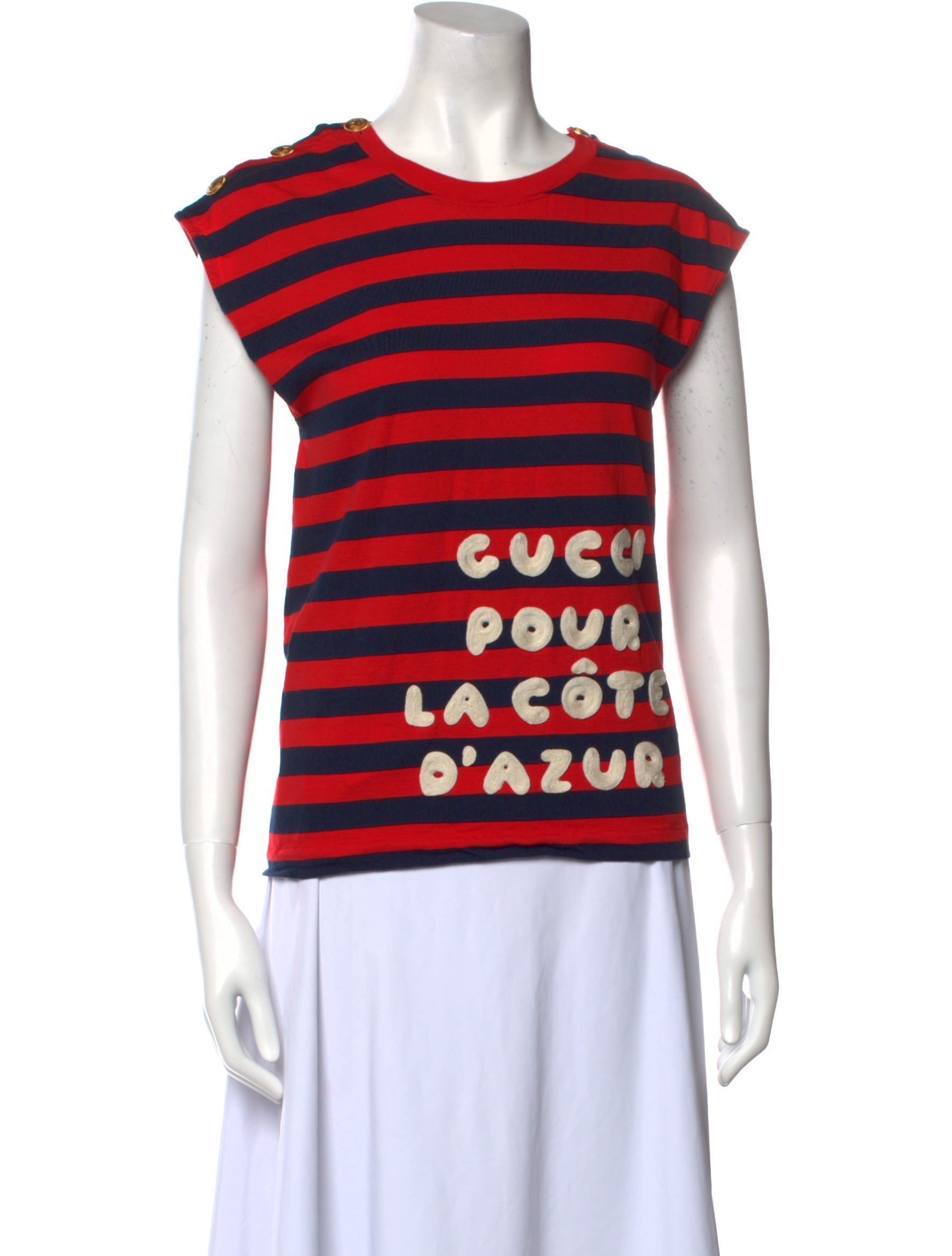 新品GUCCI Striped Pour La Cote D'Azur Tシャツ Gucci S/S Striped Pour La Cote D'Azur T-Shirt in Red and White