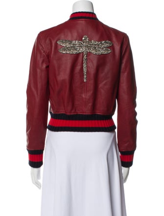 Gucci Dragonfly Leather Bomber Jacket