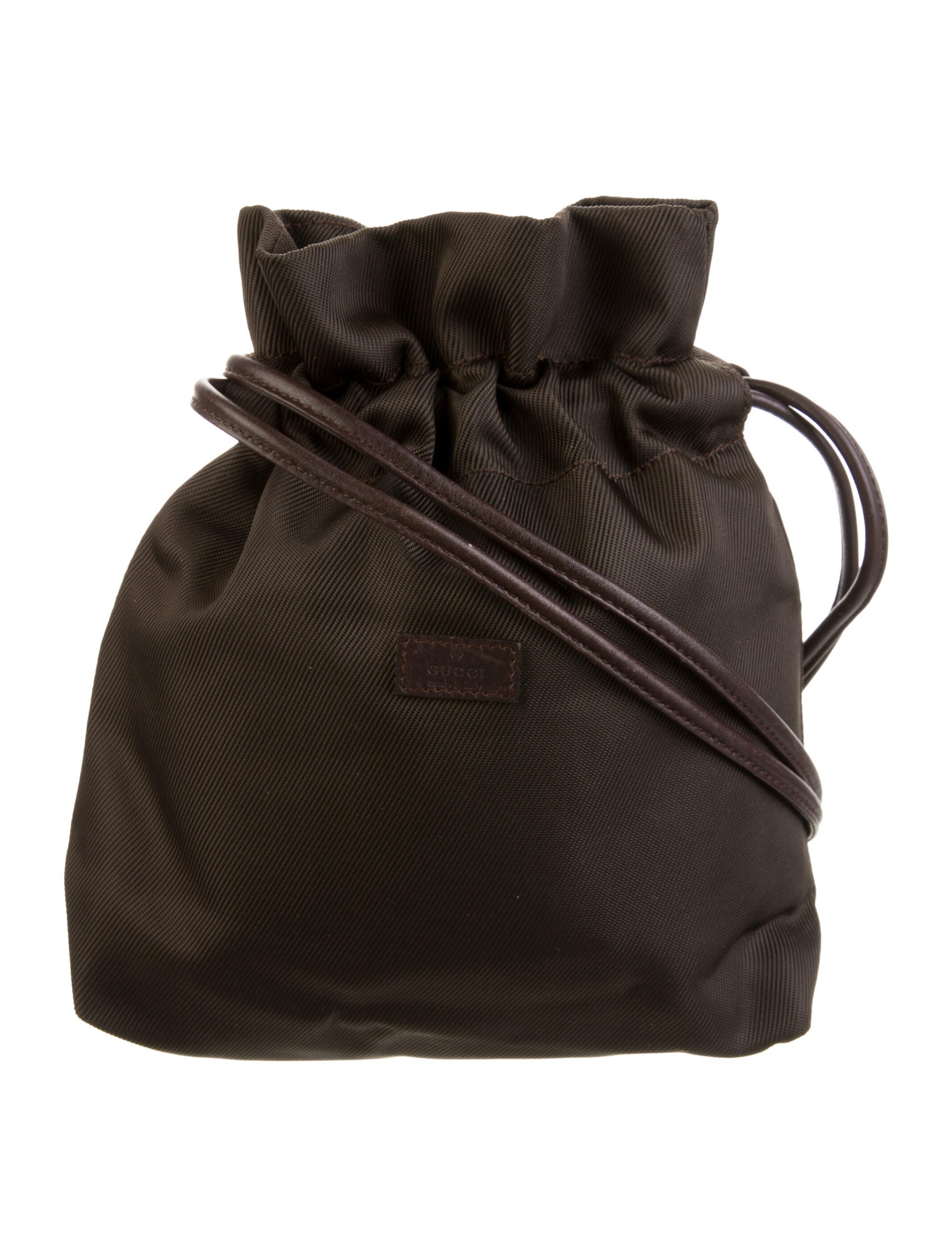 Gucci Vintage Nylon Drawstring Bucket Bag Brown Portfolios & Pouches