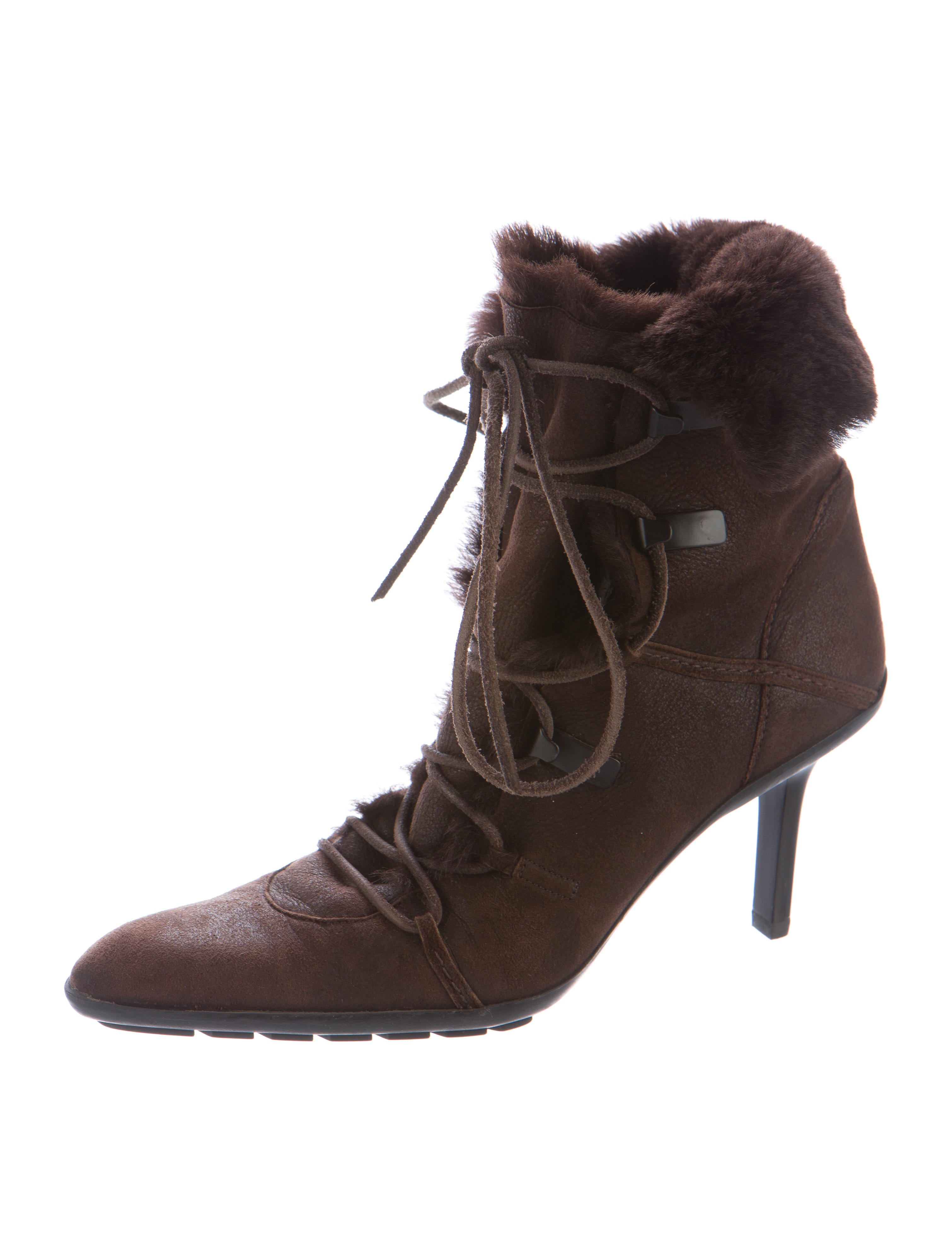 Gucci FurTrimmed Suede Ankle Boots Brown Boots, Shoes GUC133678