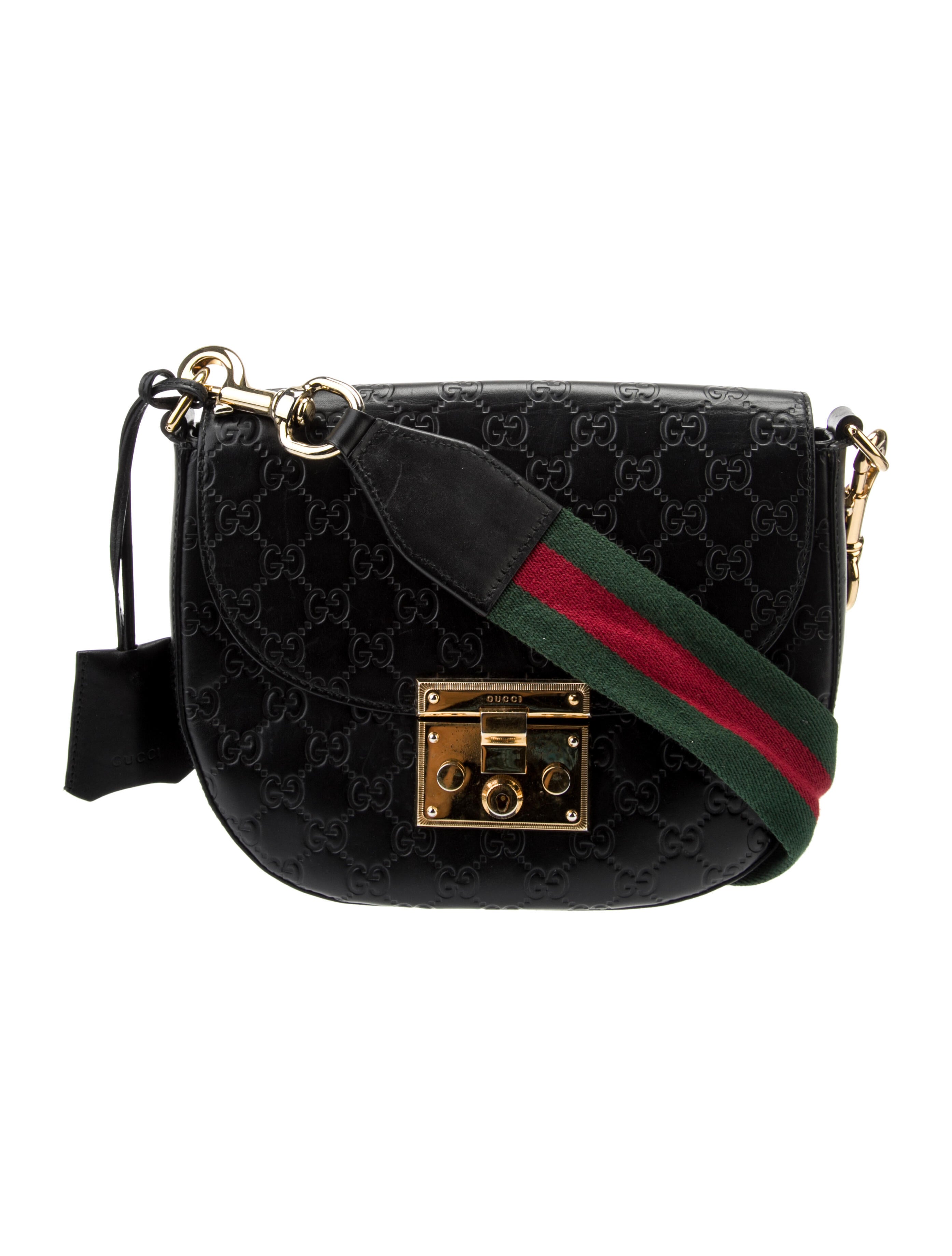 Gucci GG Signature Medium Padlock Crossbody Black Shoulder Bags, Handbags GUC1343511 The