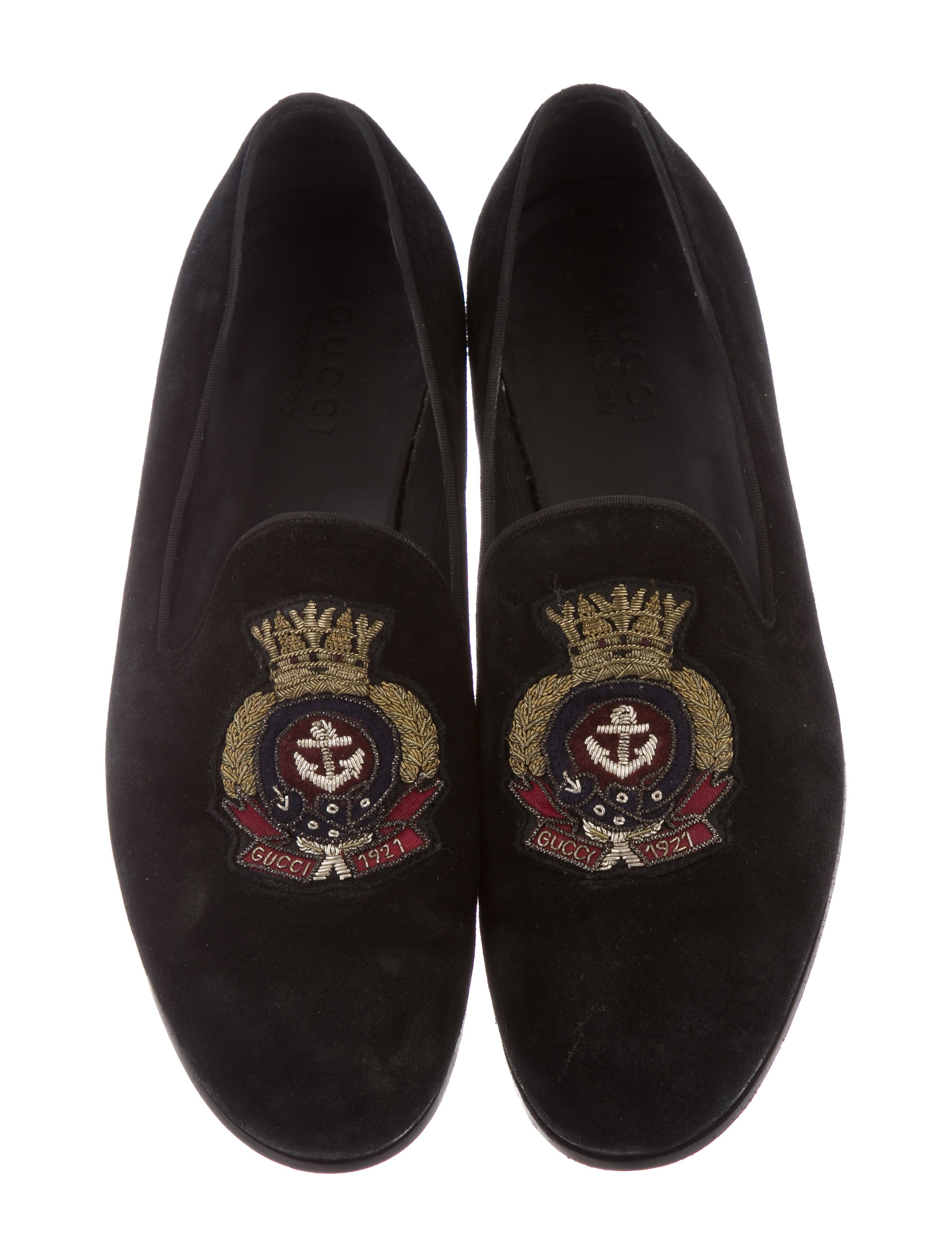 Gucci Embroidered Suede Smoking Slippers Shoes GUC135927 The RealReal