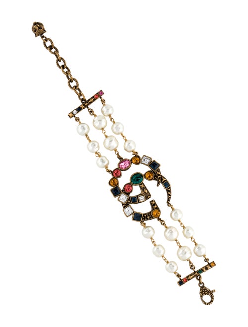 Gucci Faux Pearl & Crystal GG Link Bracelet