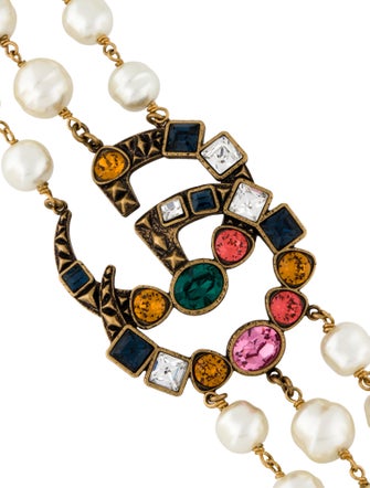 Gucci Faux Pearl & Crystal GG Link Bracelet