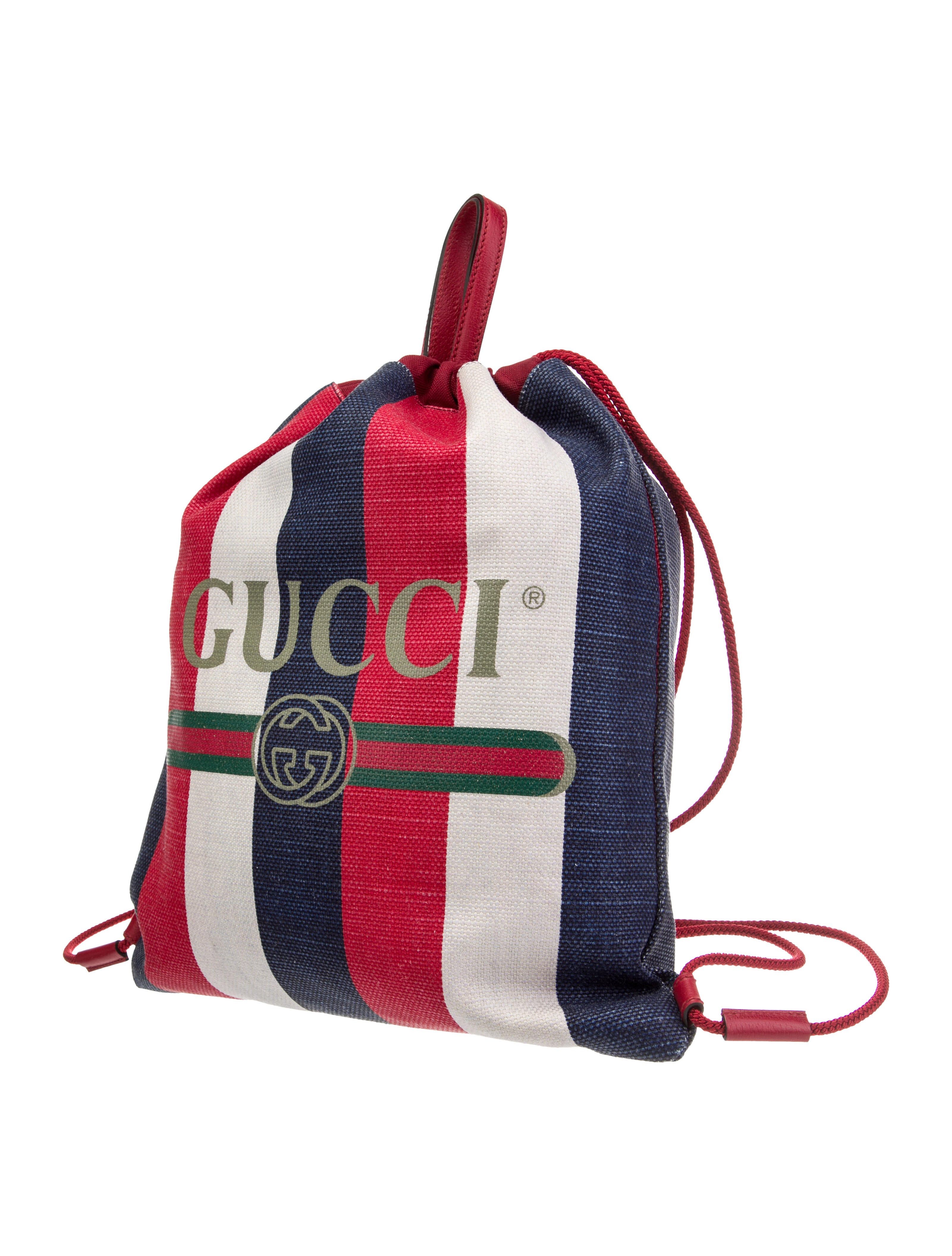 Gucci Sylvie Stripe Drawstring Backpack Red Backpacks, Bags