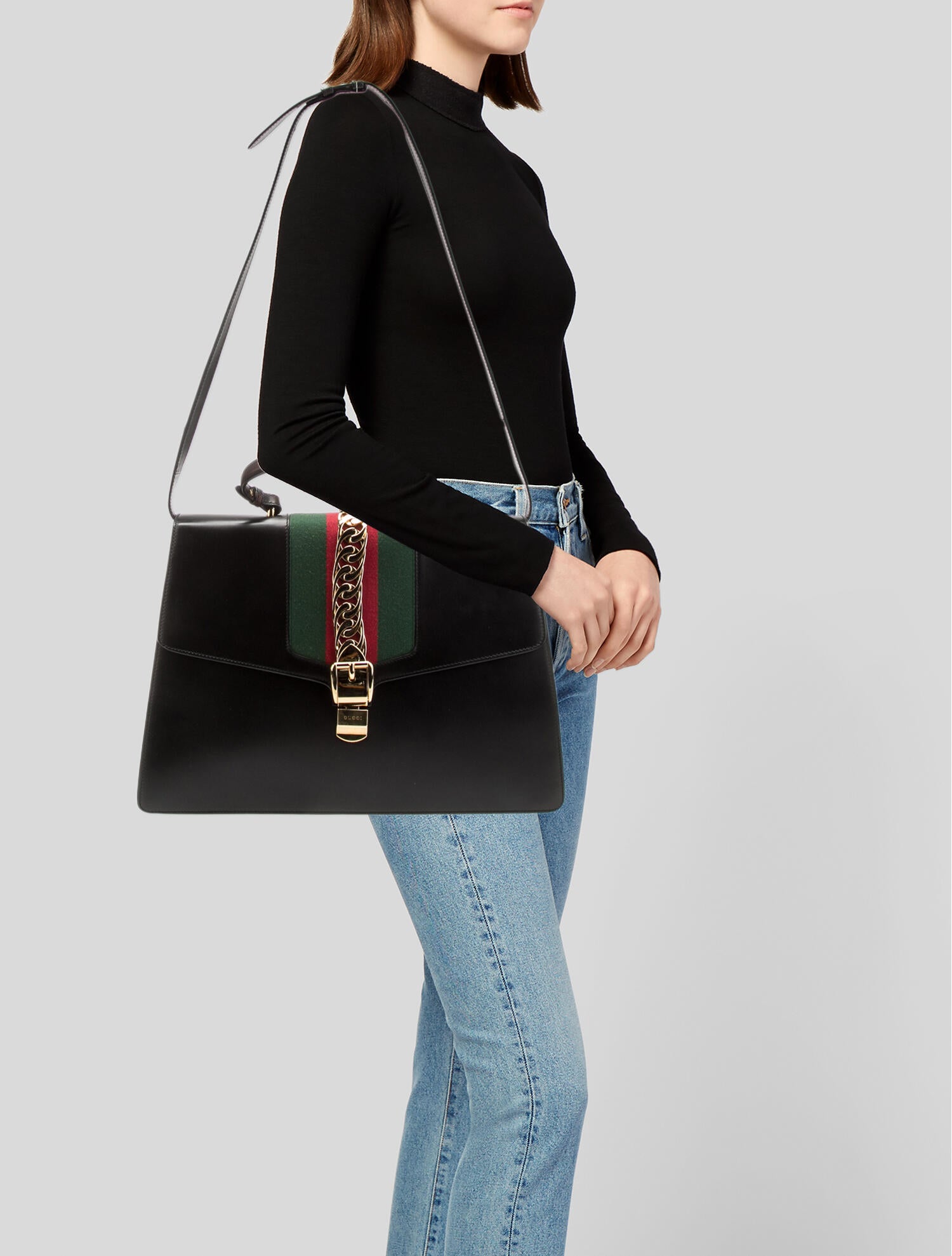Gucci Maxi Sylvie Top Handle Bag Black Handle Bags, Handbags