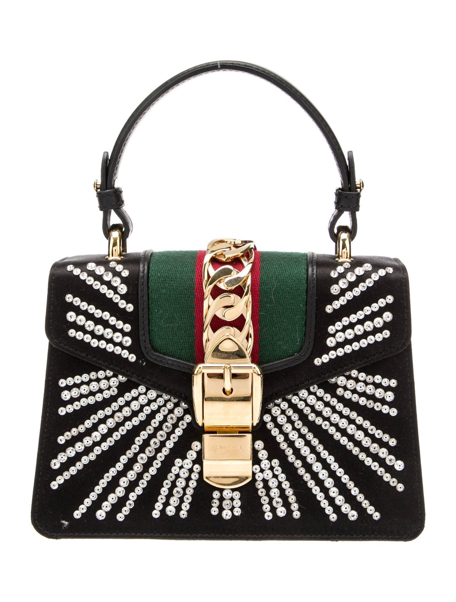 Gucci Crystal Mini Sylvie Top Handle Bag Black Handle Bags, Handbags