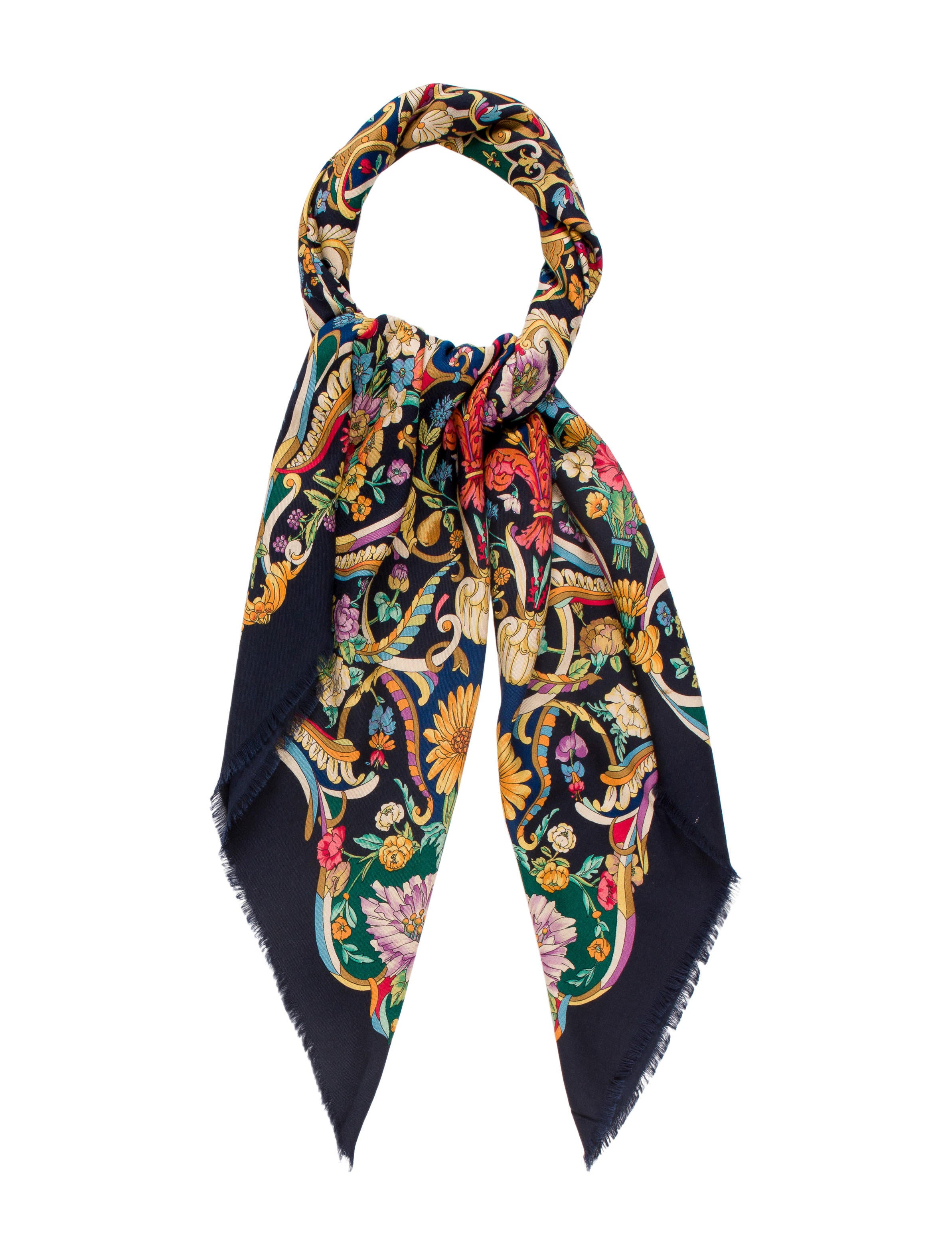 Gucci Floral Print Wool & Silk Scarf Accessories GUC140326 The