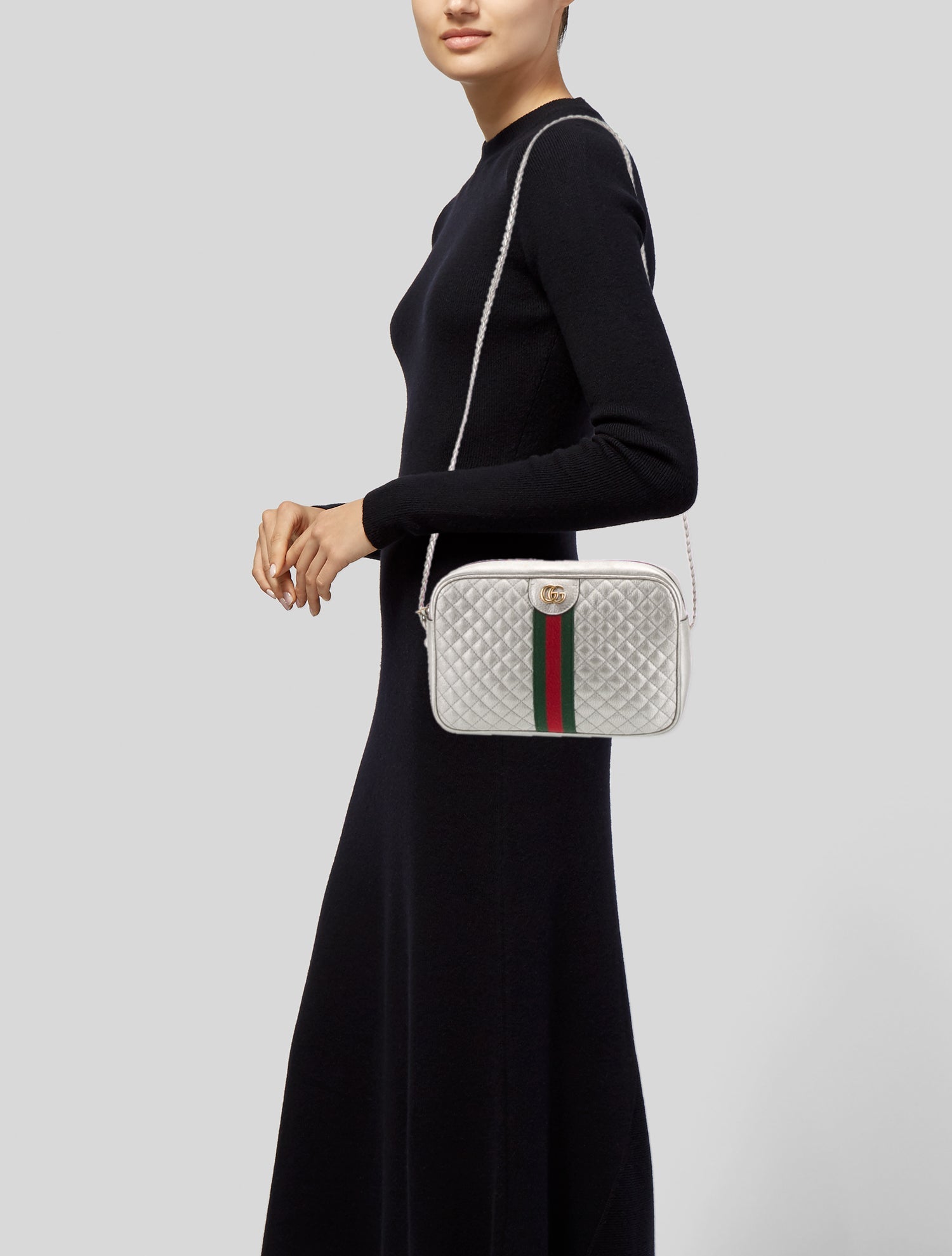 Gucci Trapuntata Small Quilted Camera Bag Metallic Crossbody Bags