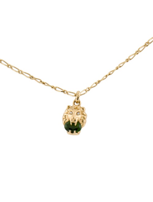 Gucci 18K Diopside & Diamond Lion Head Necklace