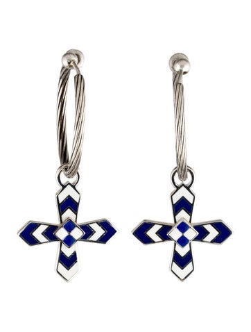 Gucci Drop Enamel Cross Motif Hoop Earrings