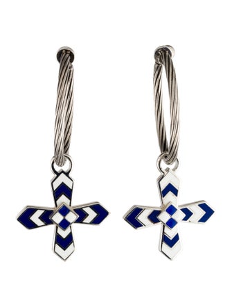 Gucci Enamel Cross Motif Hoop Earrings