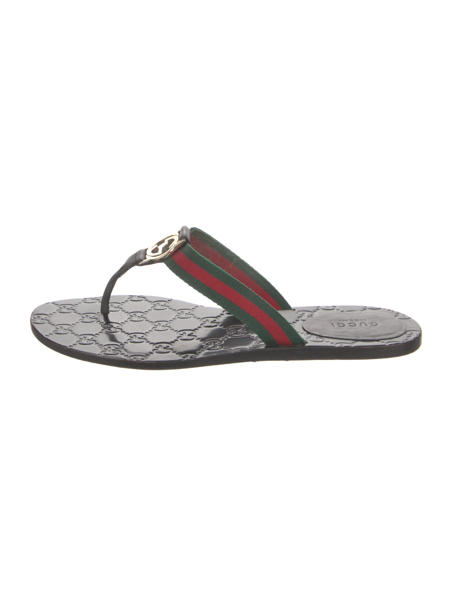 Gucci Leather Grosgrain Trim Flip Flops - Black Sandals, Shoes