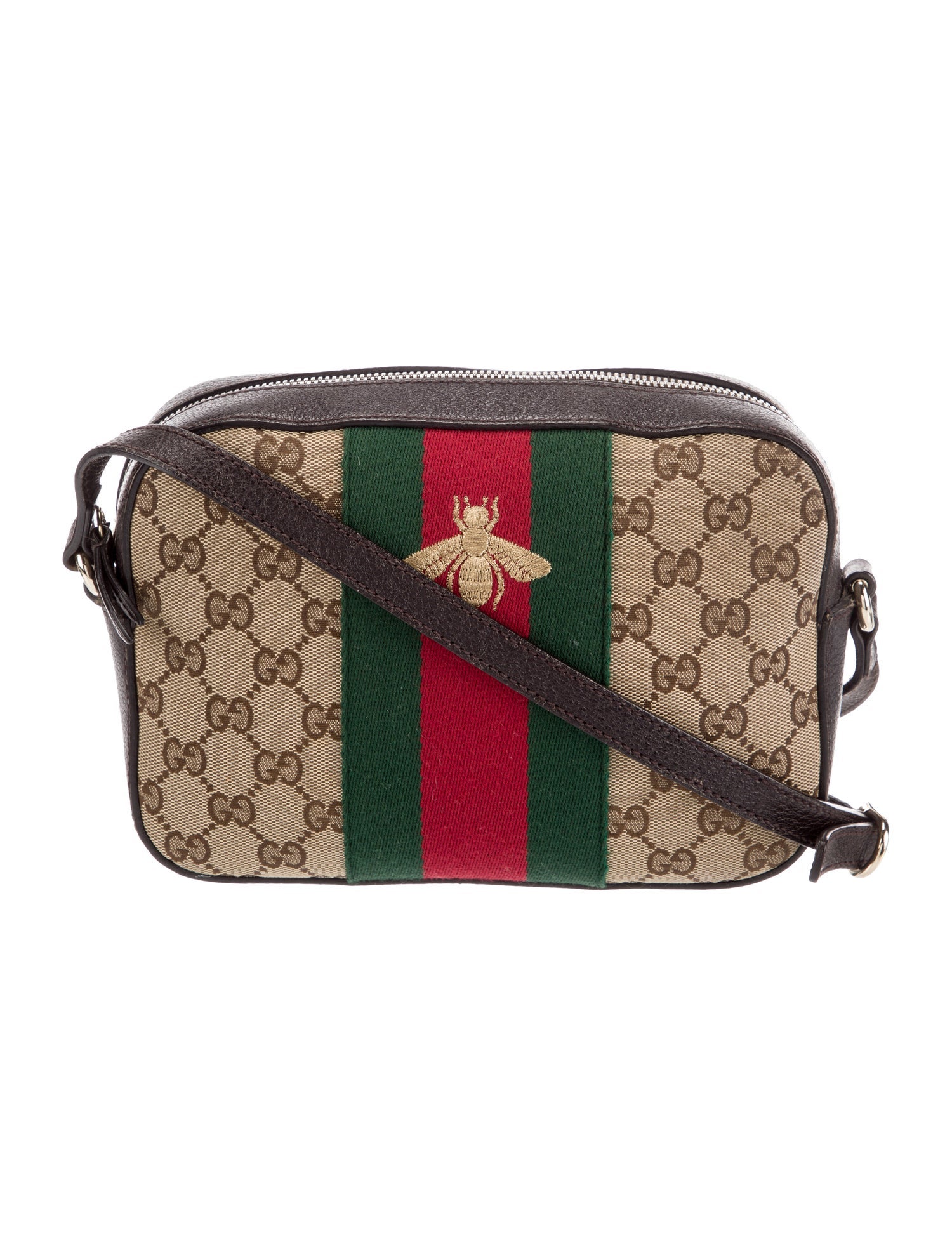 Gucci GG Canvas by Bee Crossbody Bag Brown Crossbody Bags