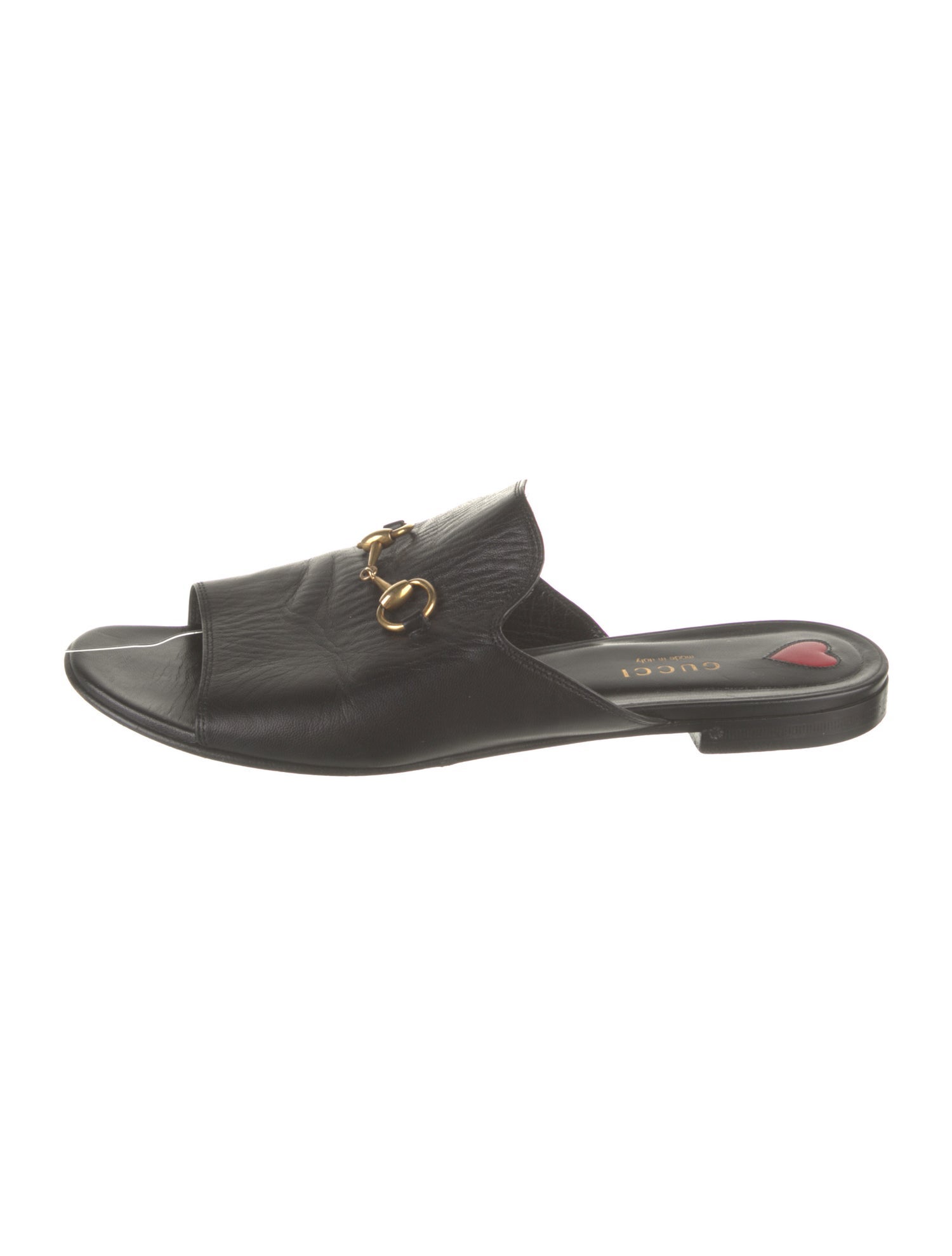 Gucci Horsebit Accent Leather Slides Black Sandals, Shoes GUC1446344 The RealReal