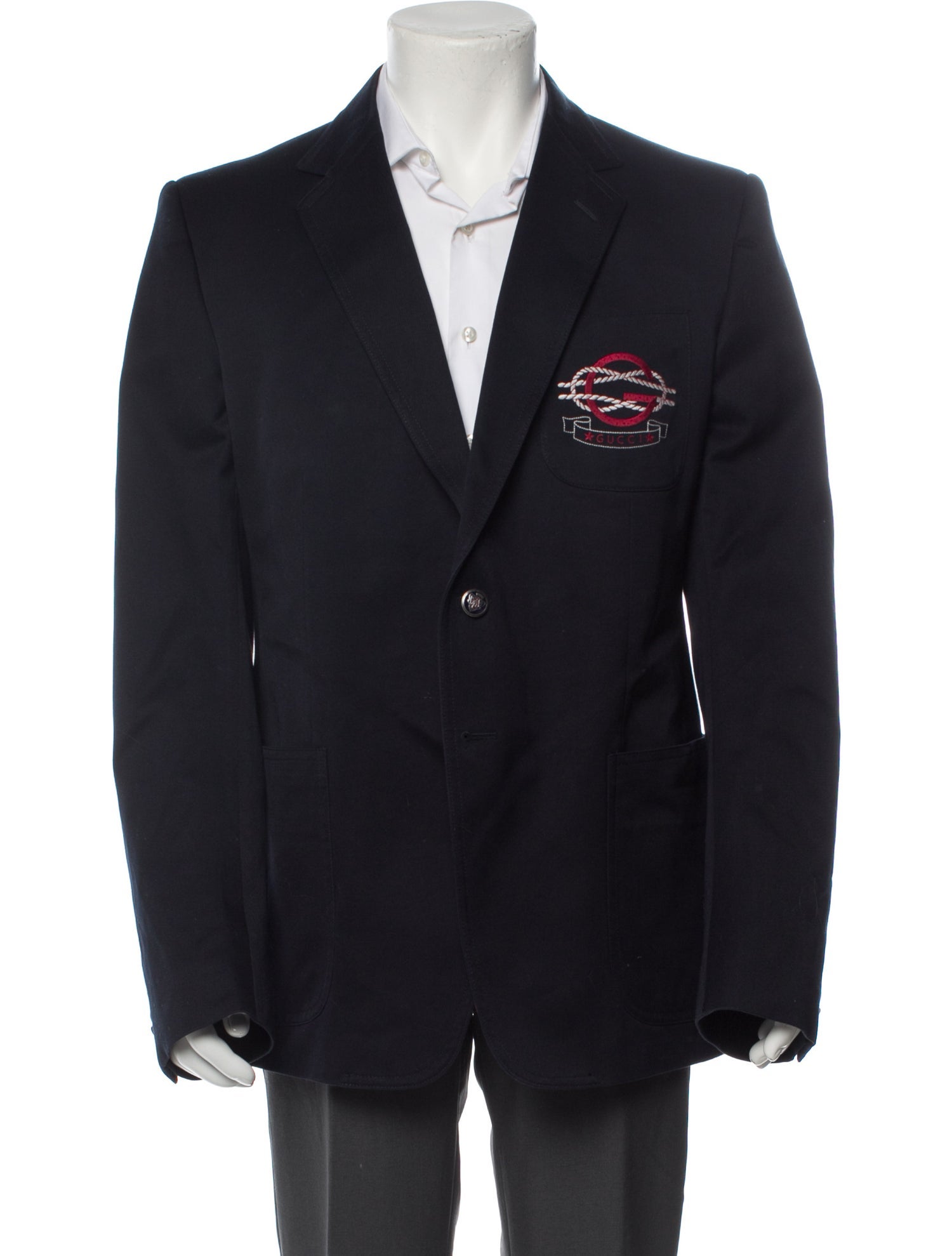 Gucci Embroidered Accent Blazer Blue Suiting, Clothing GUC1446434