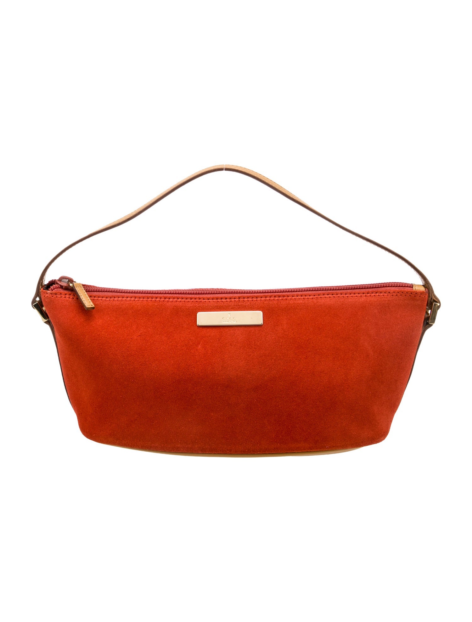 Gucci Vintage Suede Boat Pochette Orange Handle Bags, Handbags