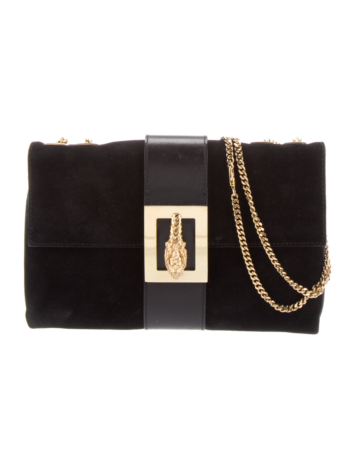 Gucci Suede Tiger Head Shoulder Bag Black Shoulder Bags, Handbags